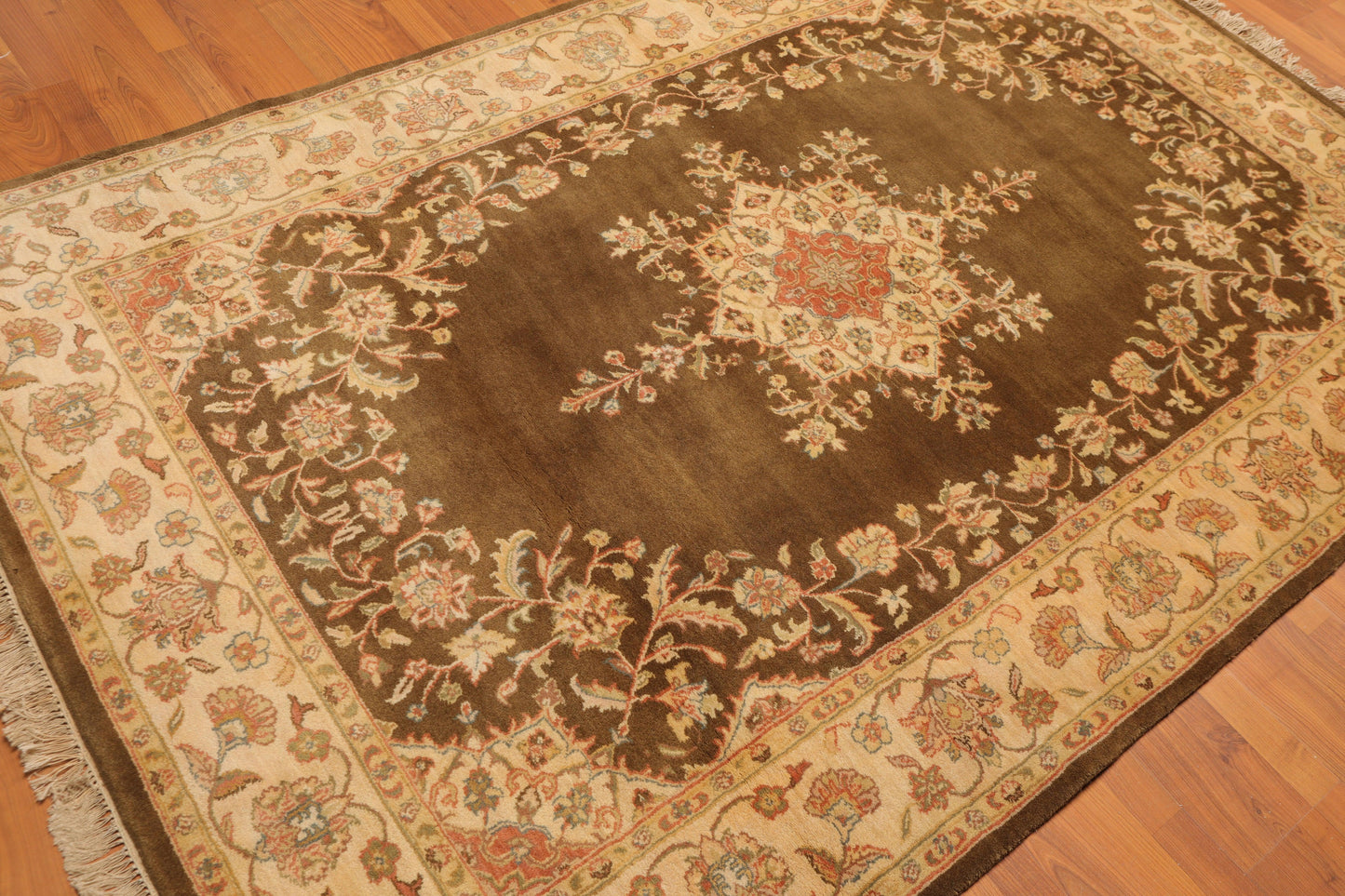 5' x 7'9" Hand Knotted Kermann Traditional 100% Wool Persian Oriental Area rug Mocha-4