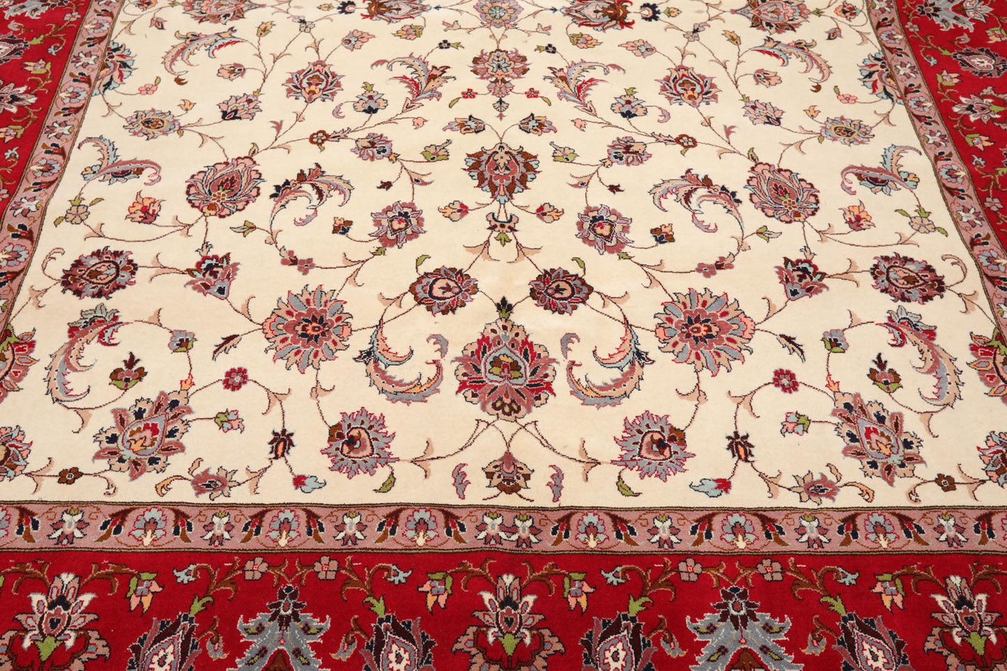 8'2''x 10'4" Hand Knotted 100% Wool 16/18 Pakpersian 300 KPSI Area Rug Ivory Red-4