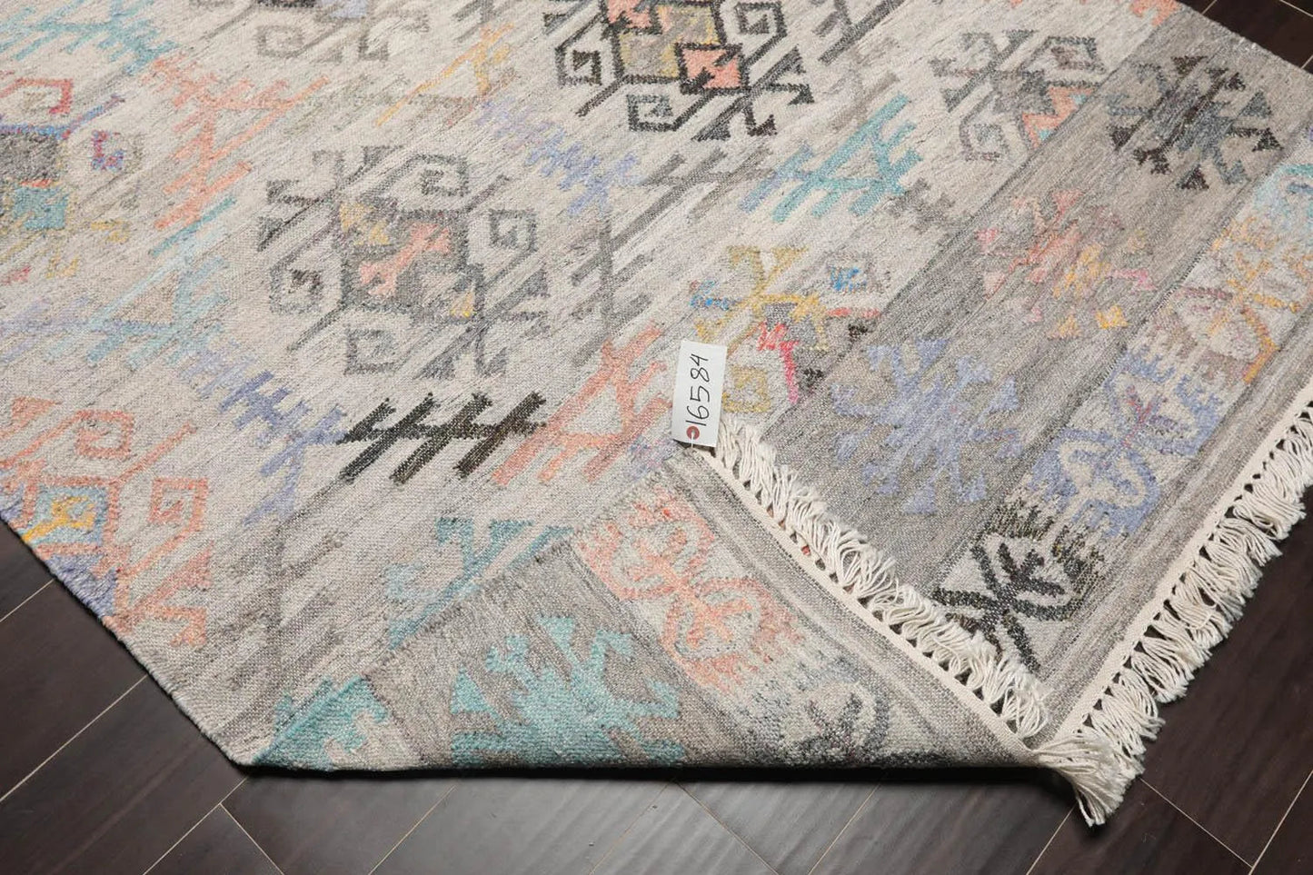 5' x 8' Indoor Outdoor Hand Woven 100% Recycled PET Yarn Modern Kilim Area Rug Beige-4