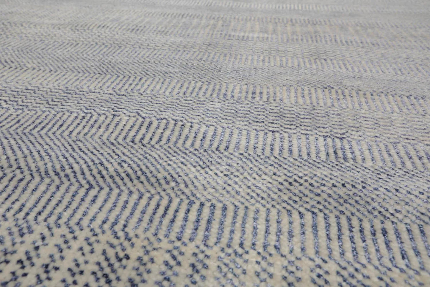 Multi Sizes Blue Hand Knotted Wool and Silk Modern Oriental Area Rug-4