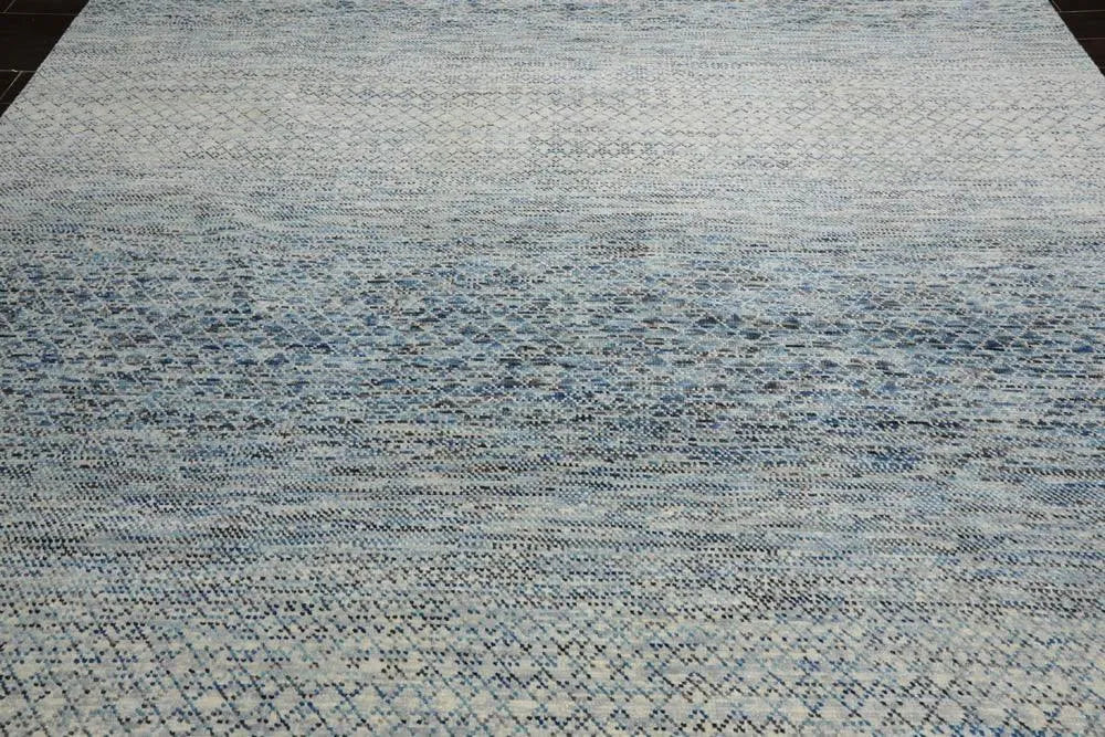 9’ x 12’ Hand Knotted 100% Wool Modern Oriental Area Rug Beige, Gray, Blue-4