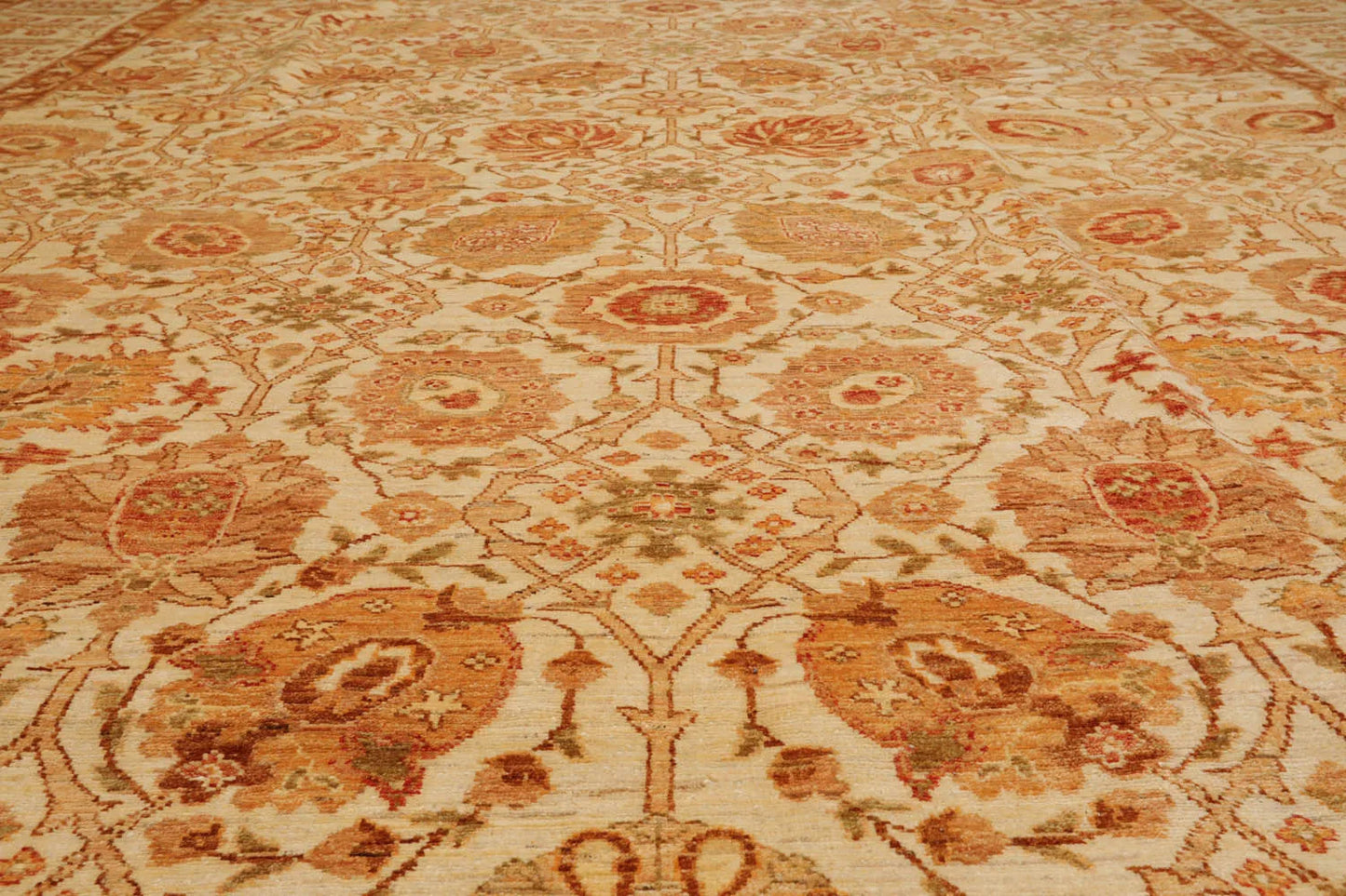 10x14 Ivory, Brown Hand Knotted 100% Wool Peshawar Traditional Oriental Area Rug-4