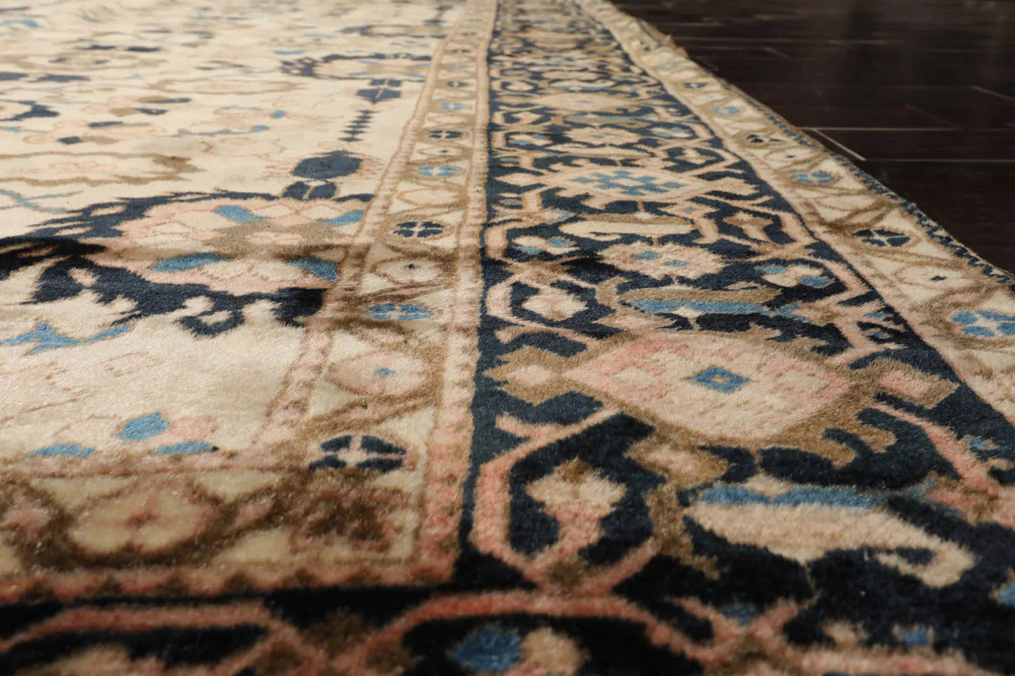 13'3"x16'9" Palace Ivory, Midnight Blue Hand Knotted 100% Wool Mahal Traditional Oriental Area Rug-4