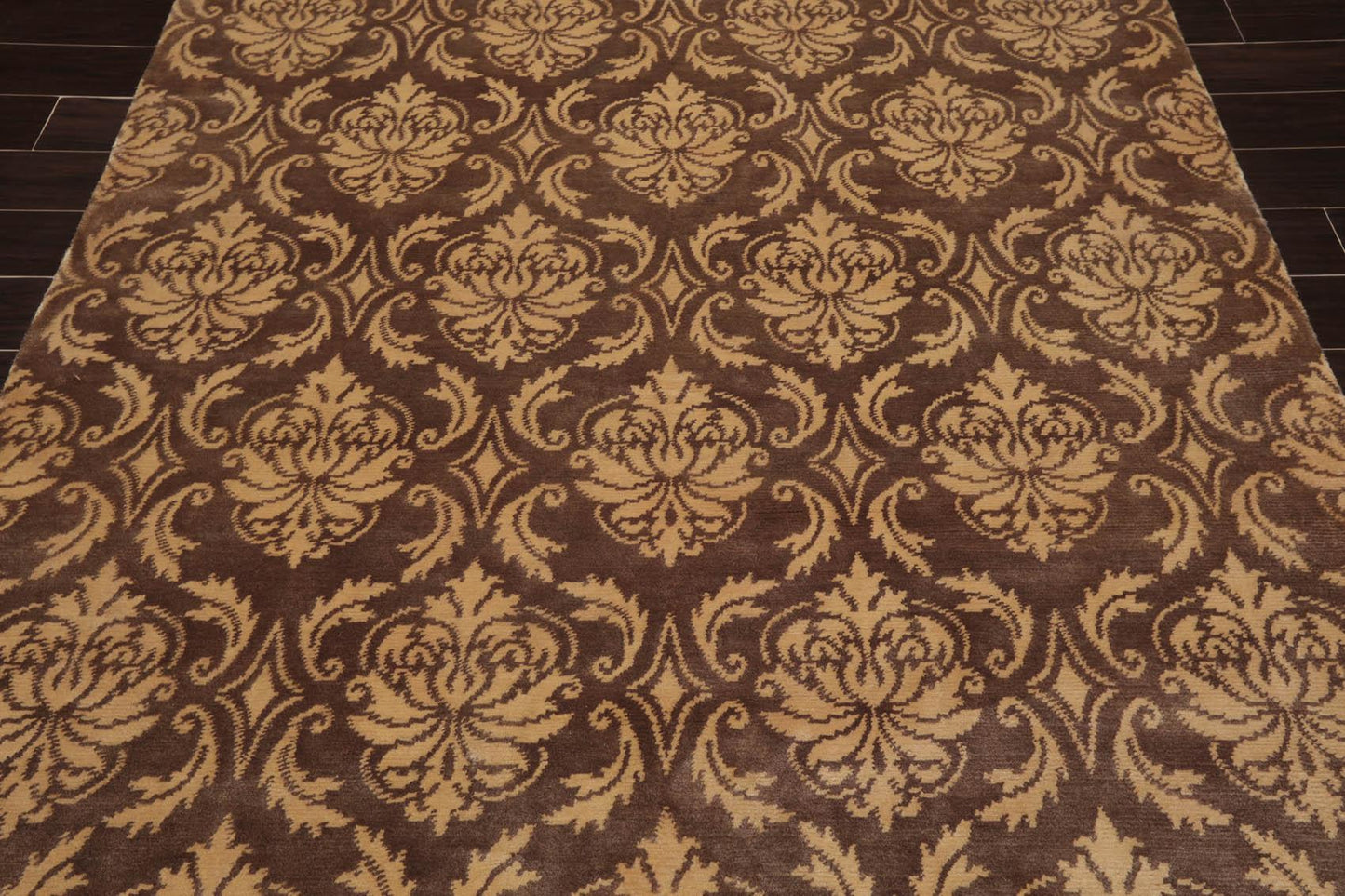 6'1" x 9'3" Hand Knotted Tibetan Wool Damask Designer Area Rug Brown Caramel-4