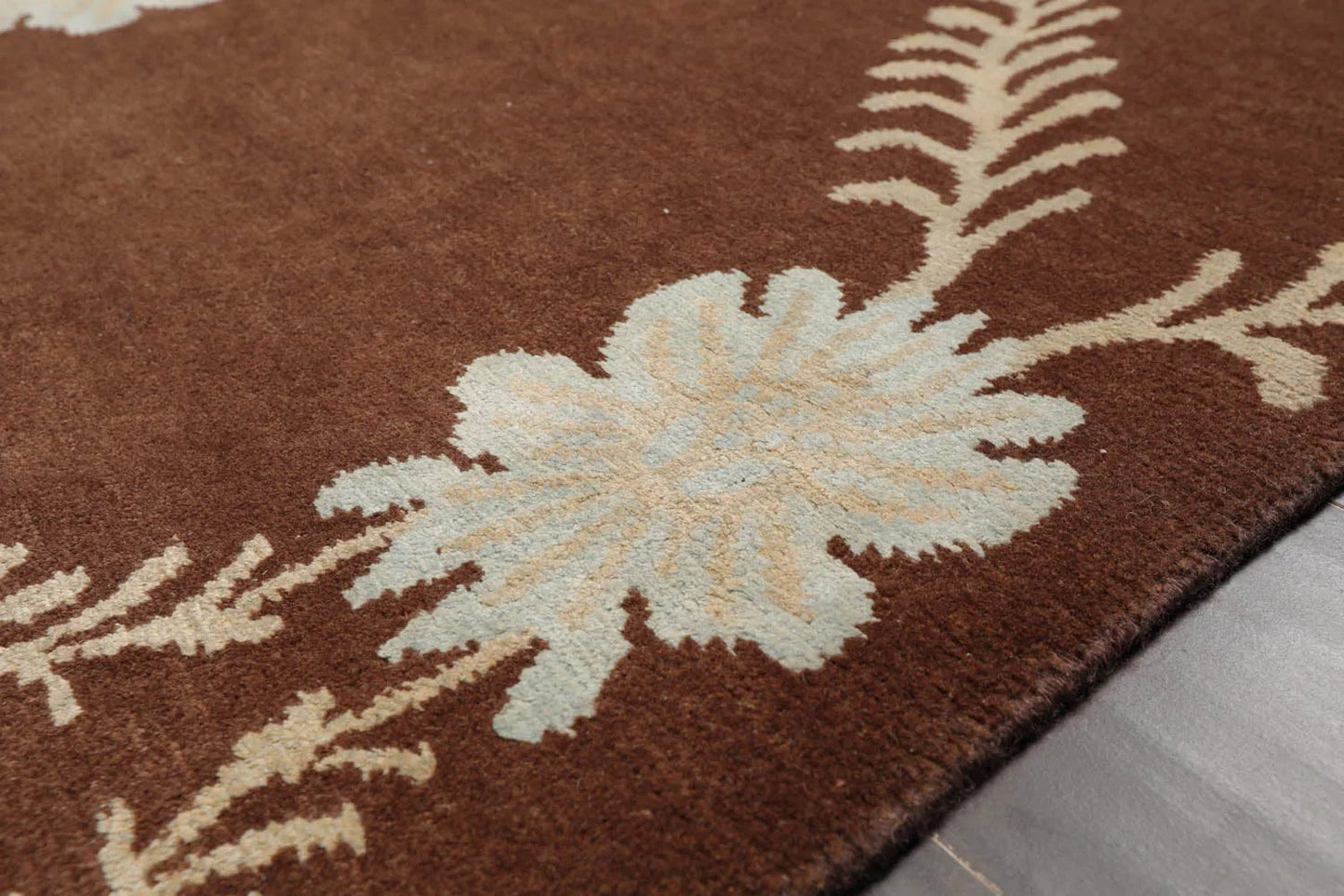 3x5 Hand-Knotted Tibetan Terra Trellis Floral Wool & Silk Brown Are Rug-4