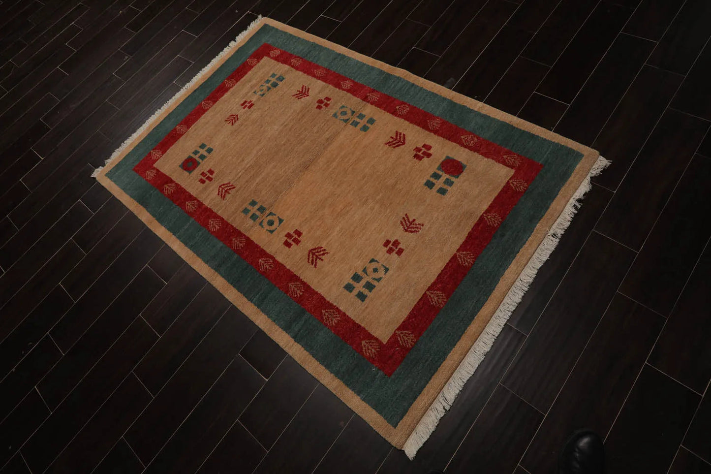 4x6 Beige Hand Knotted Tibetan Contemporary Gabehh Pictorial Wool Oriental Area Rug-4
