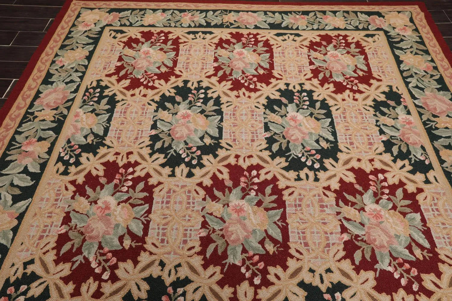 8x11 Red, Denim Hand Hooked 100% Wool Traditional Persian Oriental Area Rug-4