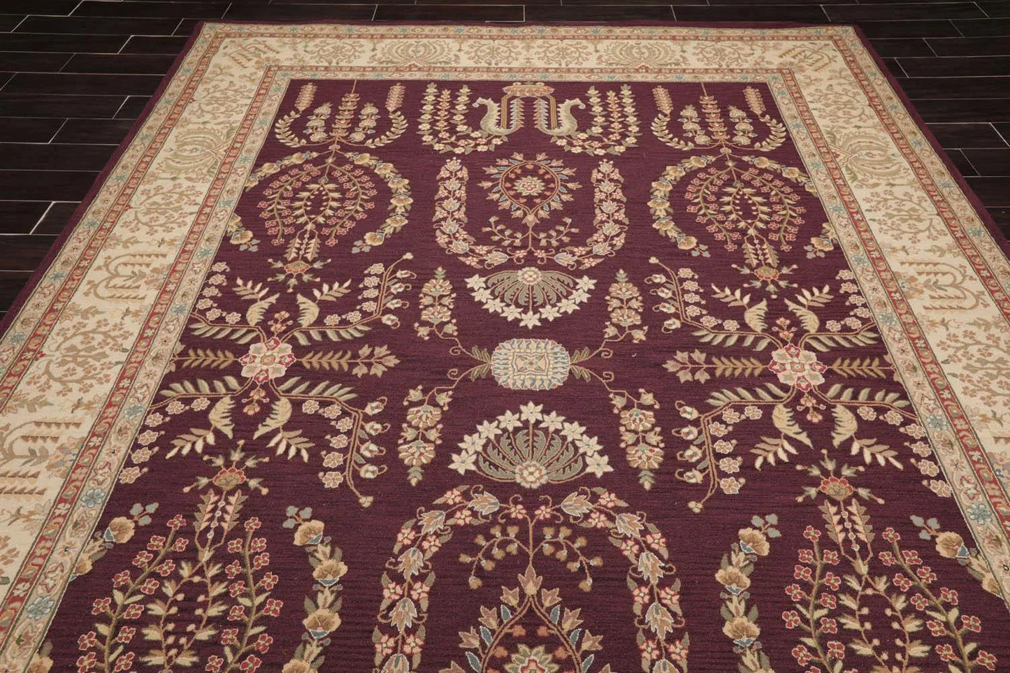 9x12 Aubergine Hand Hooked French Aubusson 100% Wool Traditional Oriental Area rug-4