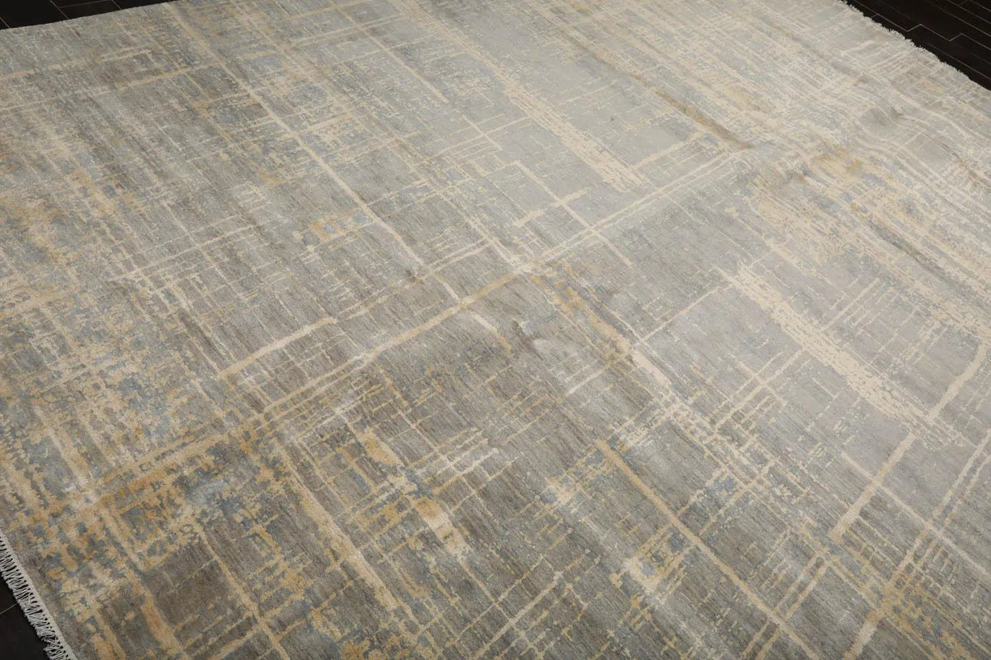 9x12 Hand Knotted Slate, Gray Wool and Silk Sherpa Design Tibetan Oriental Area Rug-4