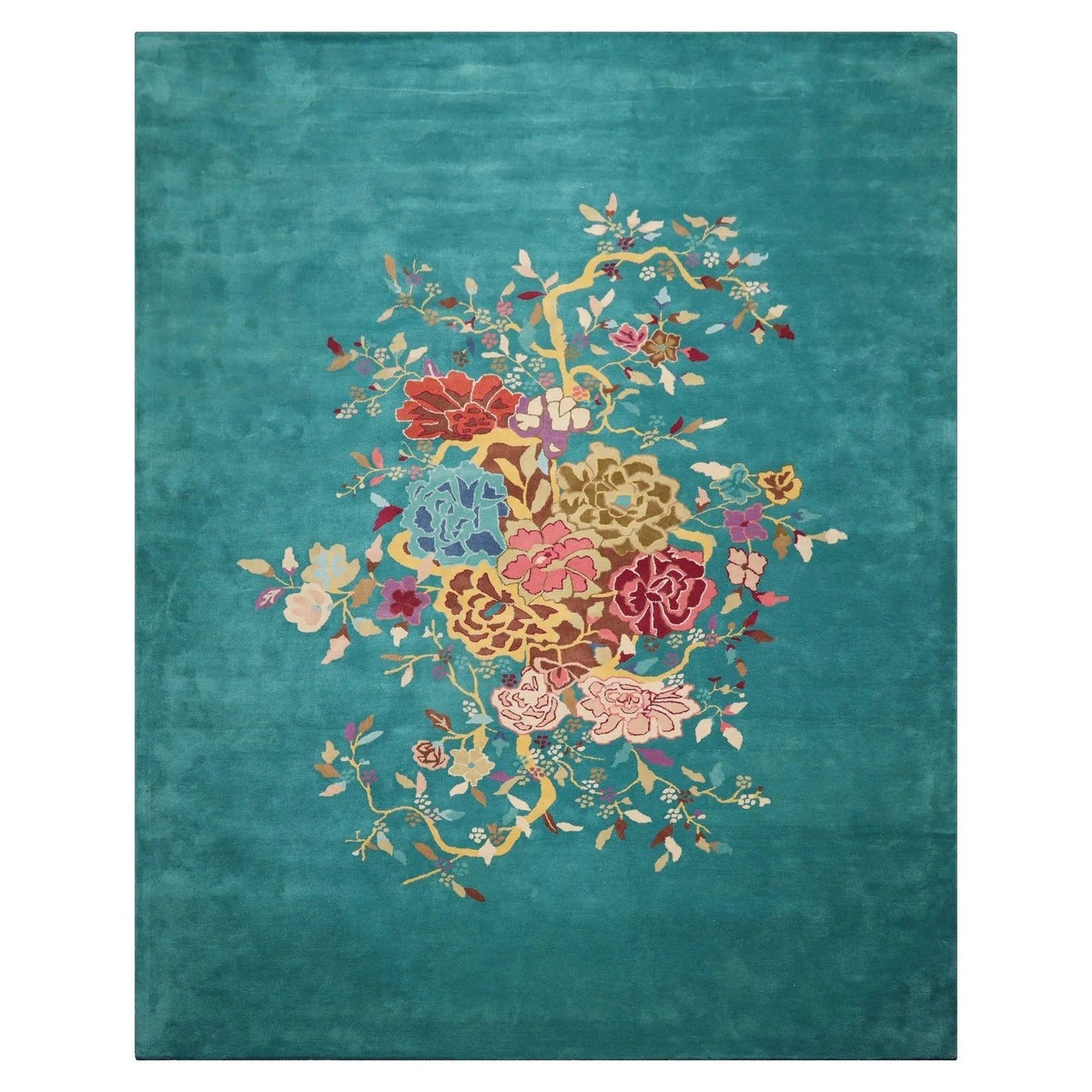 LoomBloom Multi Sizes Turquoise Hand Tufted Floral Chinese Art Deco New Zealand Wool Oriental Area Rug-4