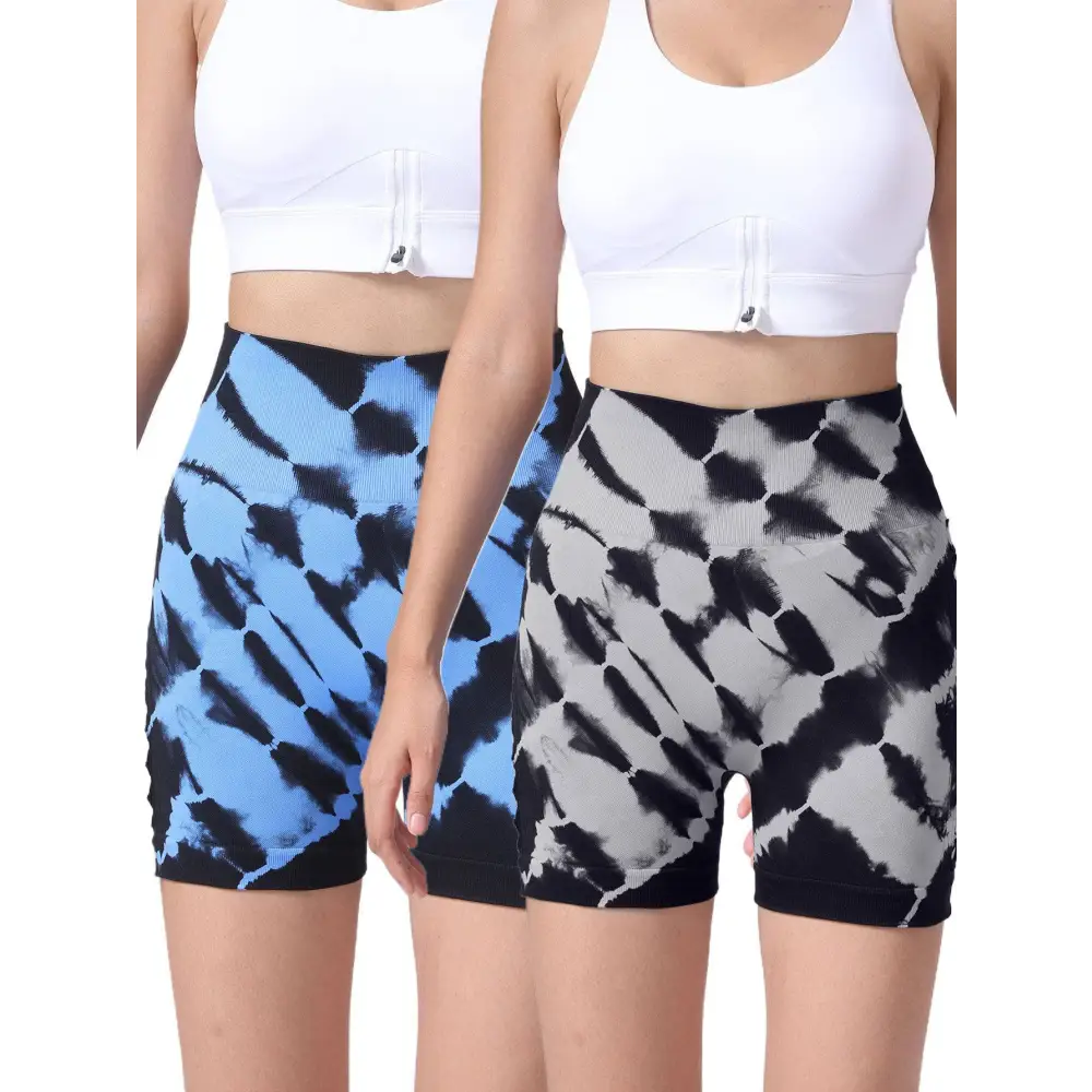 2 Pack Tie Dye High Waist Seamless Yoga Shorts