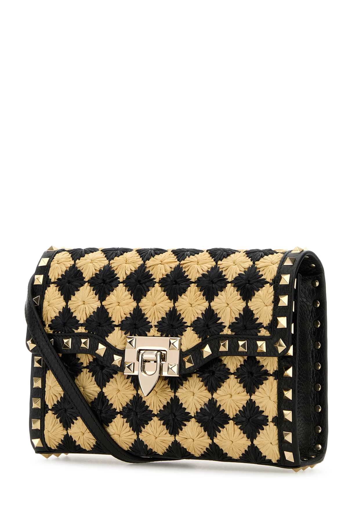 Valentino Garavani Women Two-Tone Raffia Rockstud Crossbody Bag