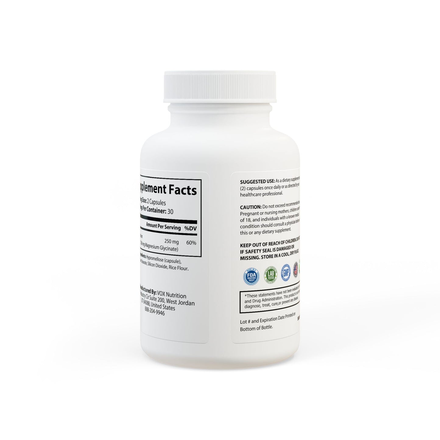 Magnesium Glycinate Supplement (VEGAN - 60 Capsules)