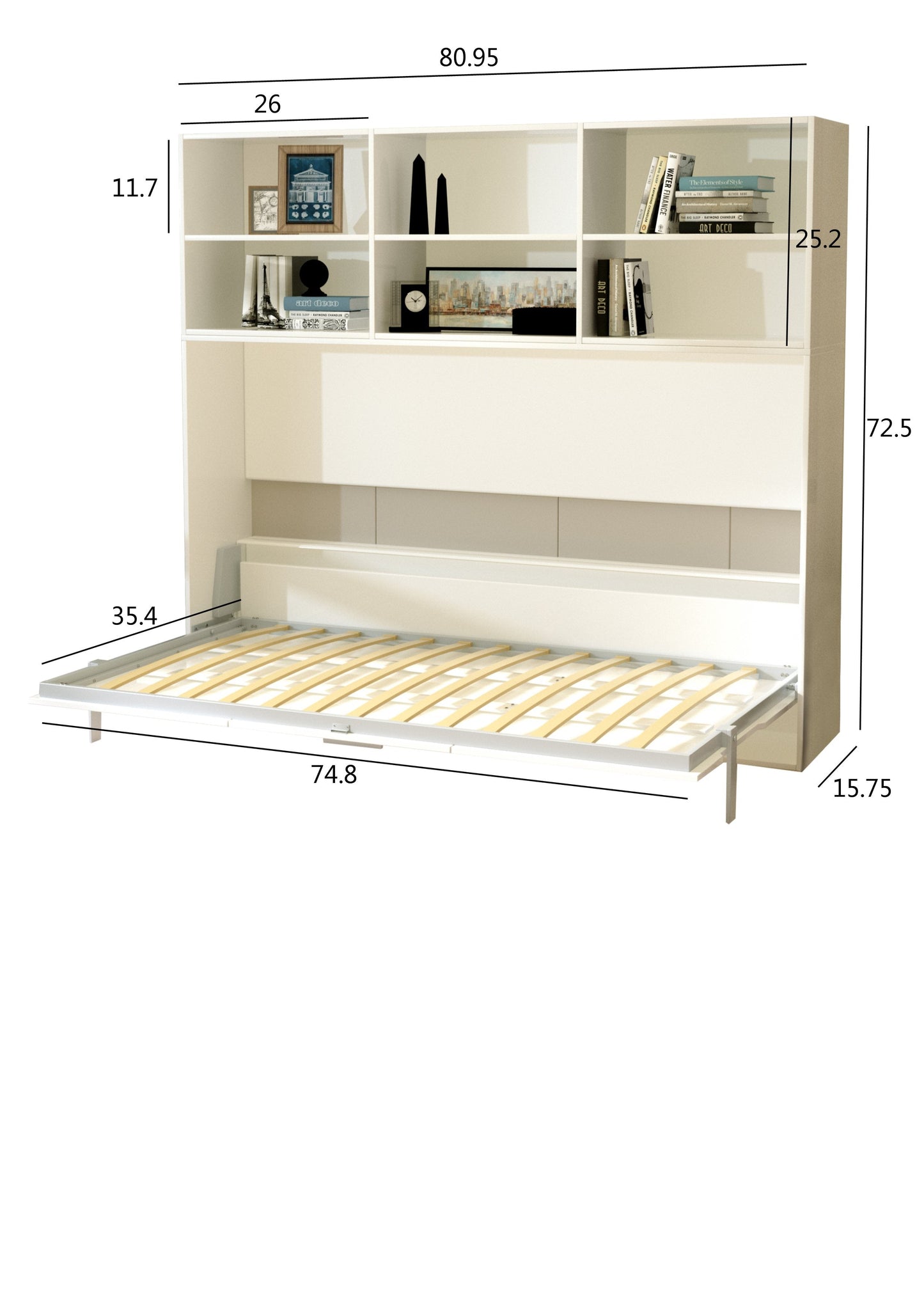 Modern Design Twin Size Horizontal Murphy Bed with Shelf Storage