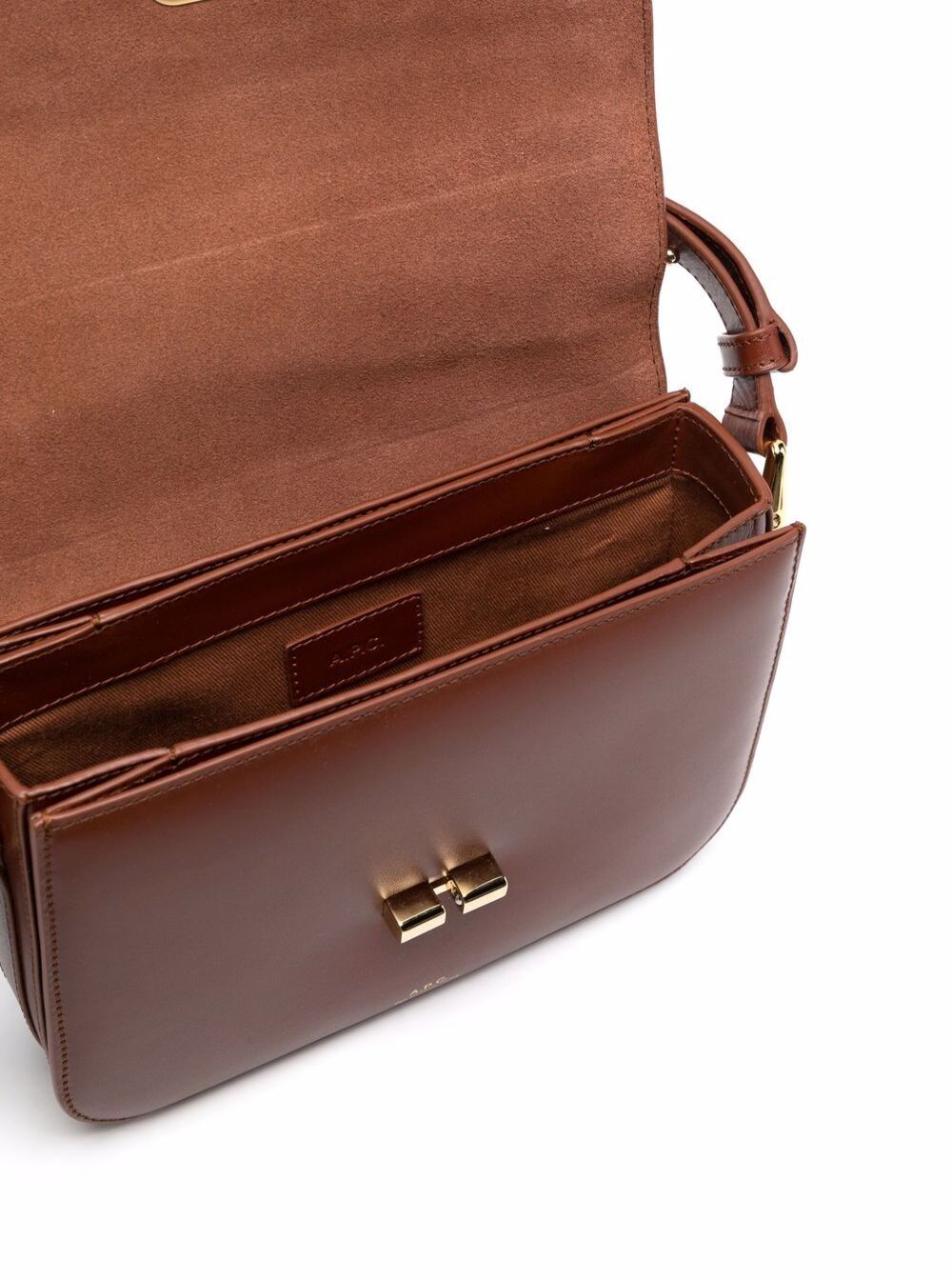 A.P.C. Women 'Grace Small' Brown Crossbody Bag With Adjustable Strap And Logo Lettering Embossed On The Front In Leather Woman