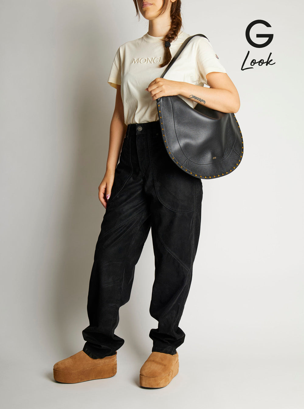 Isabel Marant Women Shoulder Bag 'Oskan Hobo' With Studded Profile In Black Leather For Women