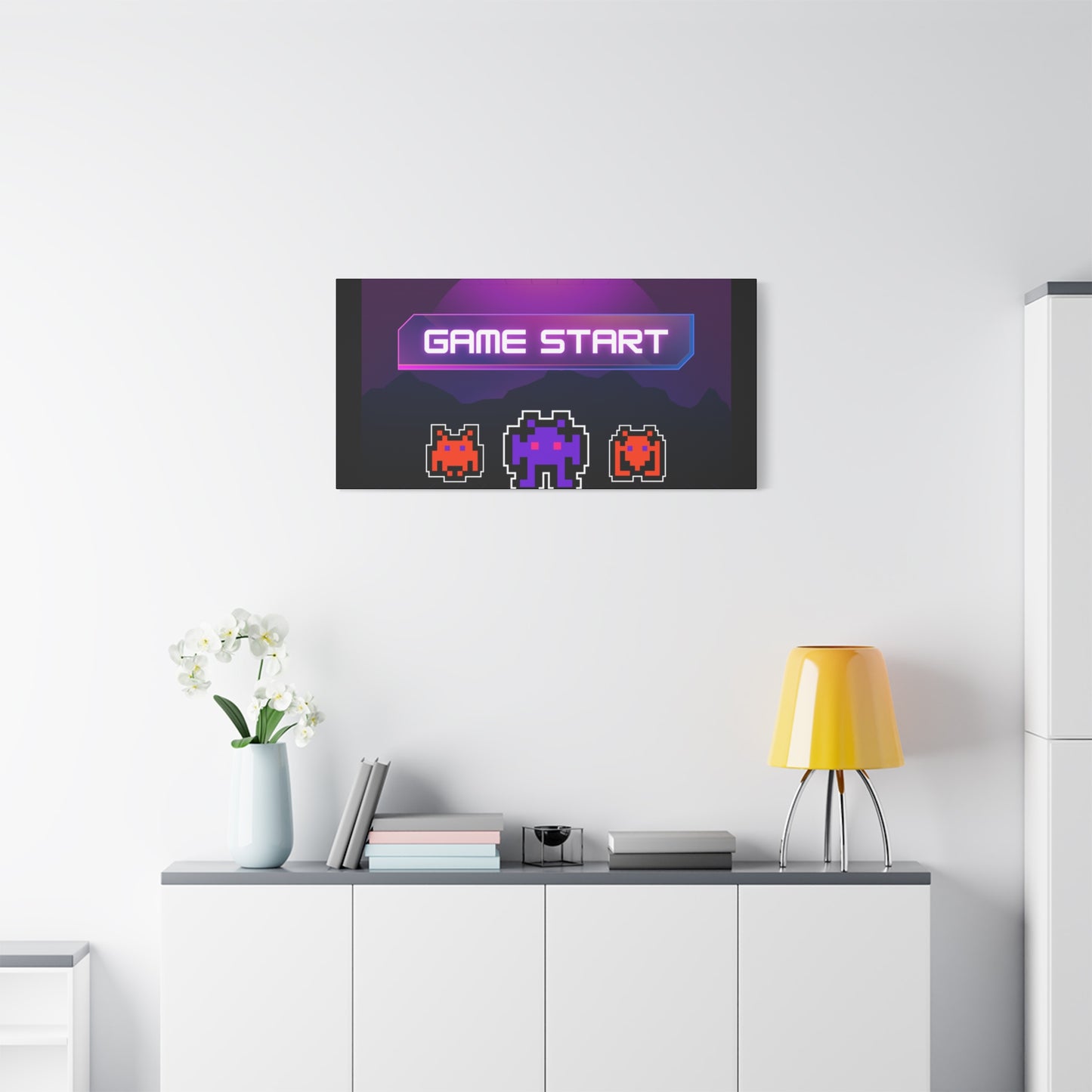 Retro Game Start Canvas Art Print | 80s Gaming Wall Decor, Gamer Gift, Pixel Art, Nostalgic Artwork, Home Decor