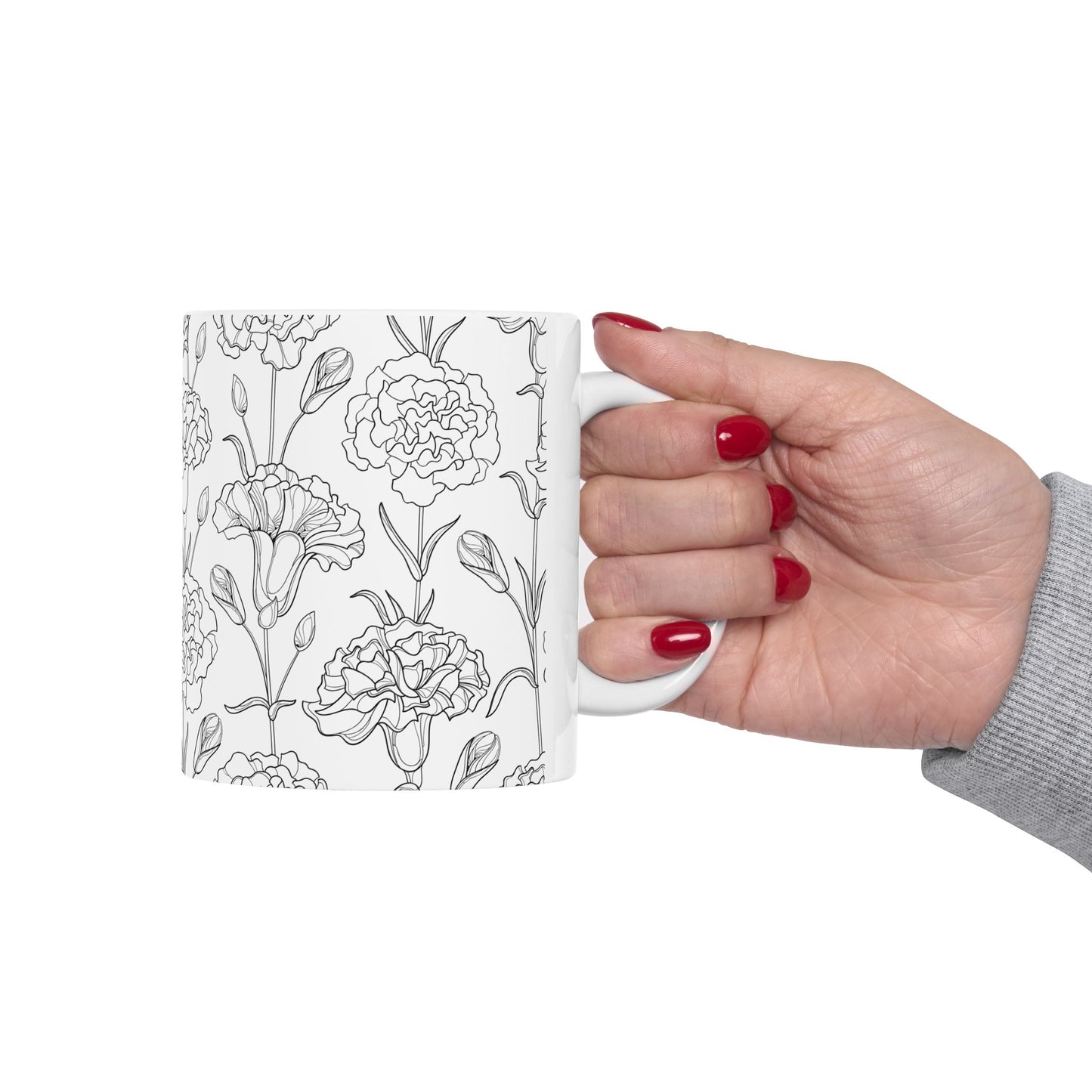 Floral Elegance Ceramic Mug, 11oz, 15oz, Gift for Her, Home Decor, Mother's Day, Coffee Lover, Minimalist Style
