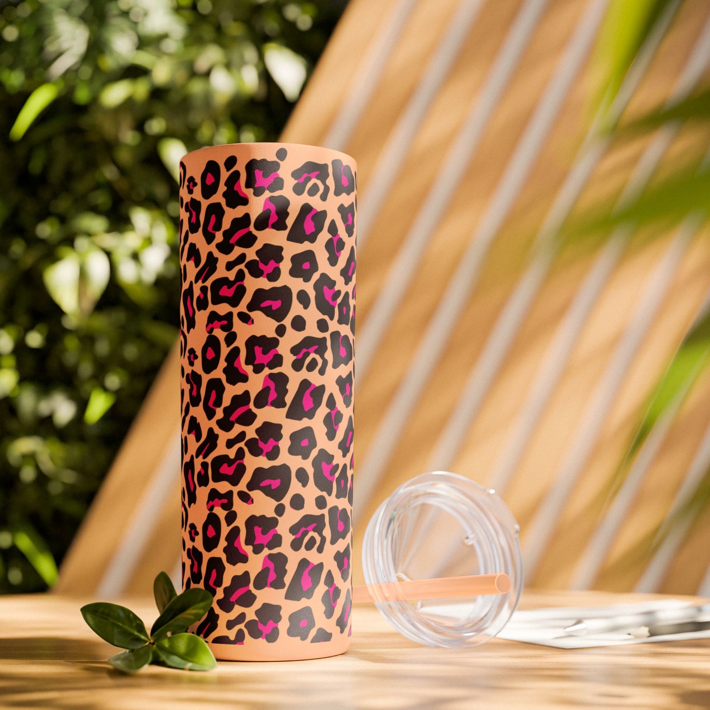 Trendy Leopard Print Skinny Tumbler, 20oz | Stylish Drinkware for Home, Office, Gifts, Reusable Straw, Animal Print
