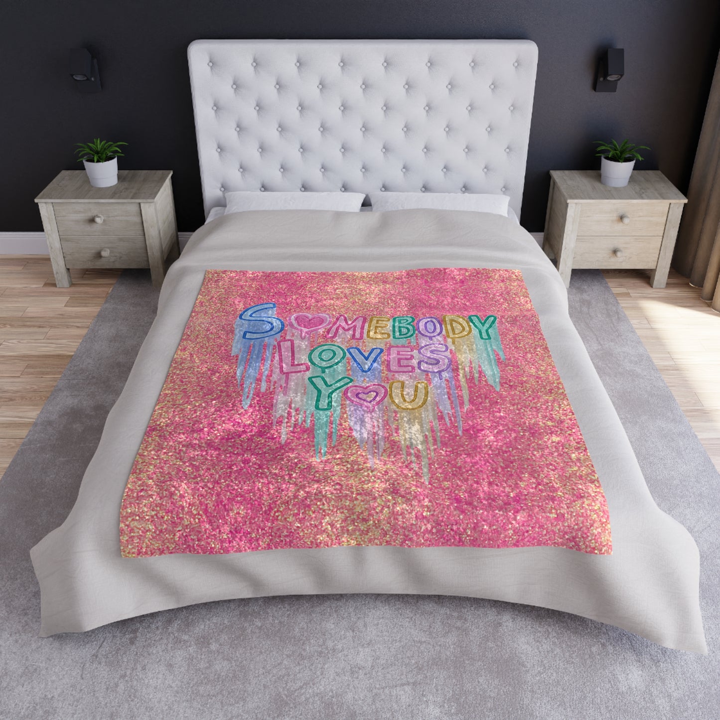 Pink Crushed Velvet Blanket — 'Somebody Loves You' Shiny Pink Cozy Throw