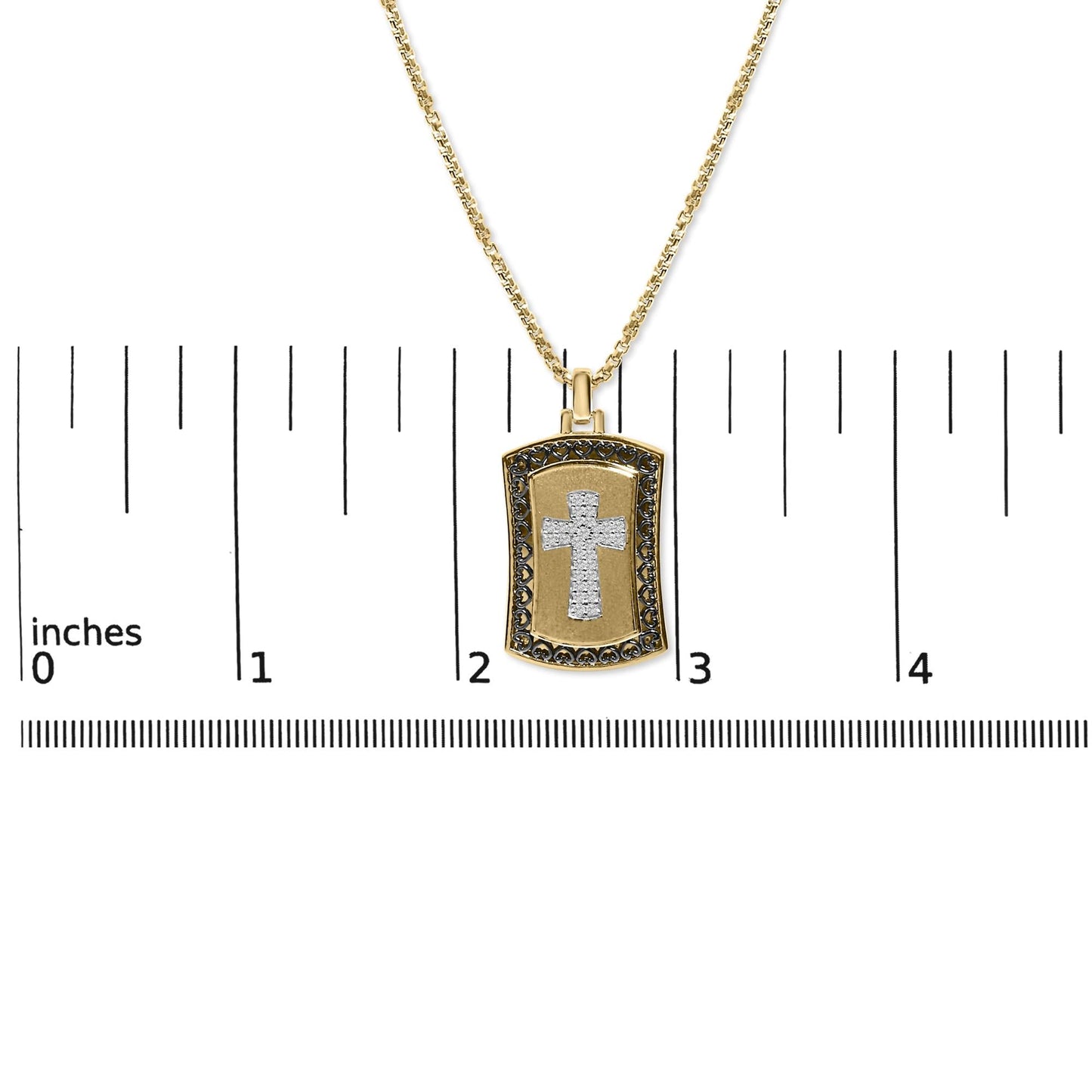 14K Yellow Gold Plated Sterling Silver 1/4 Cttw Diamond Cross Dog Tag Pendant Necklace-4