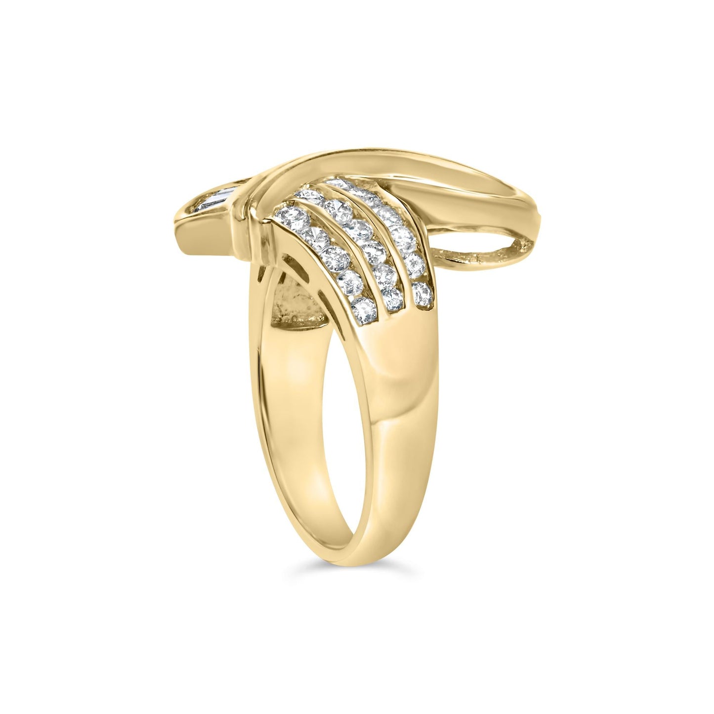 14K Yellow Gold 1 1/3 Cttw Channel Set Diamond Bypass Cocktail Ring (J-K Color, I1-I2 Clarity) - Ring Size 7-4