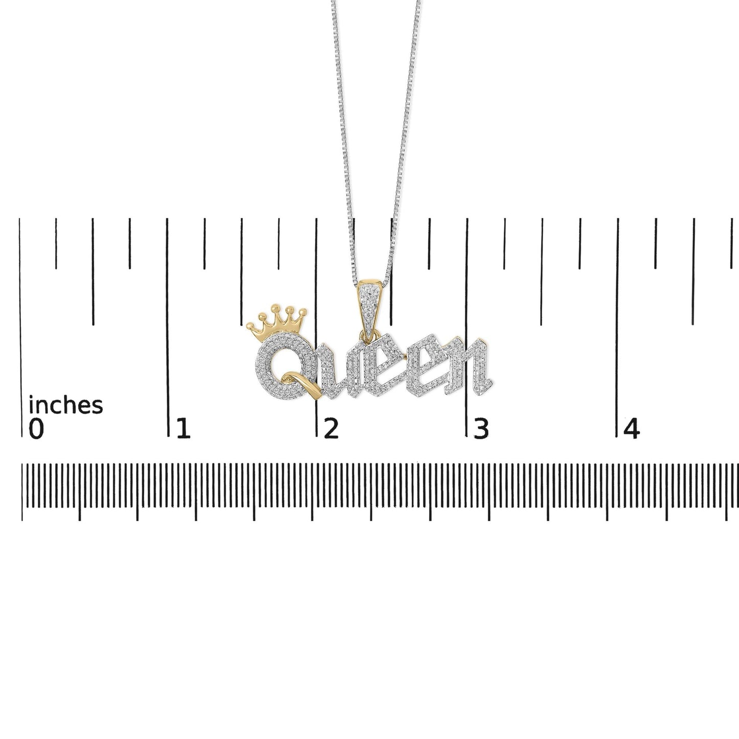 14K Yellow Gold Plated Sterling Silver 1/10 Cttw Diamond “Queen” Nameplate Pendant Necklace-4