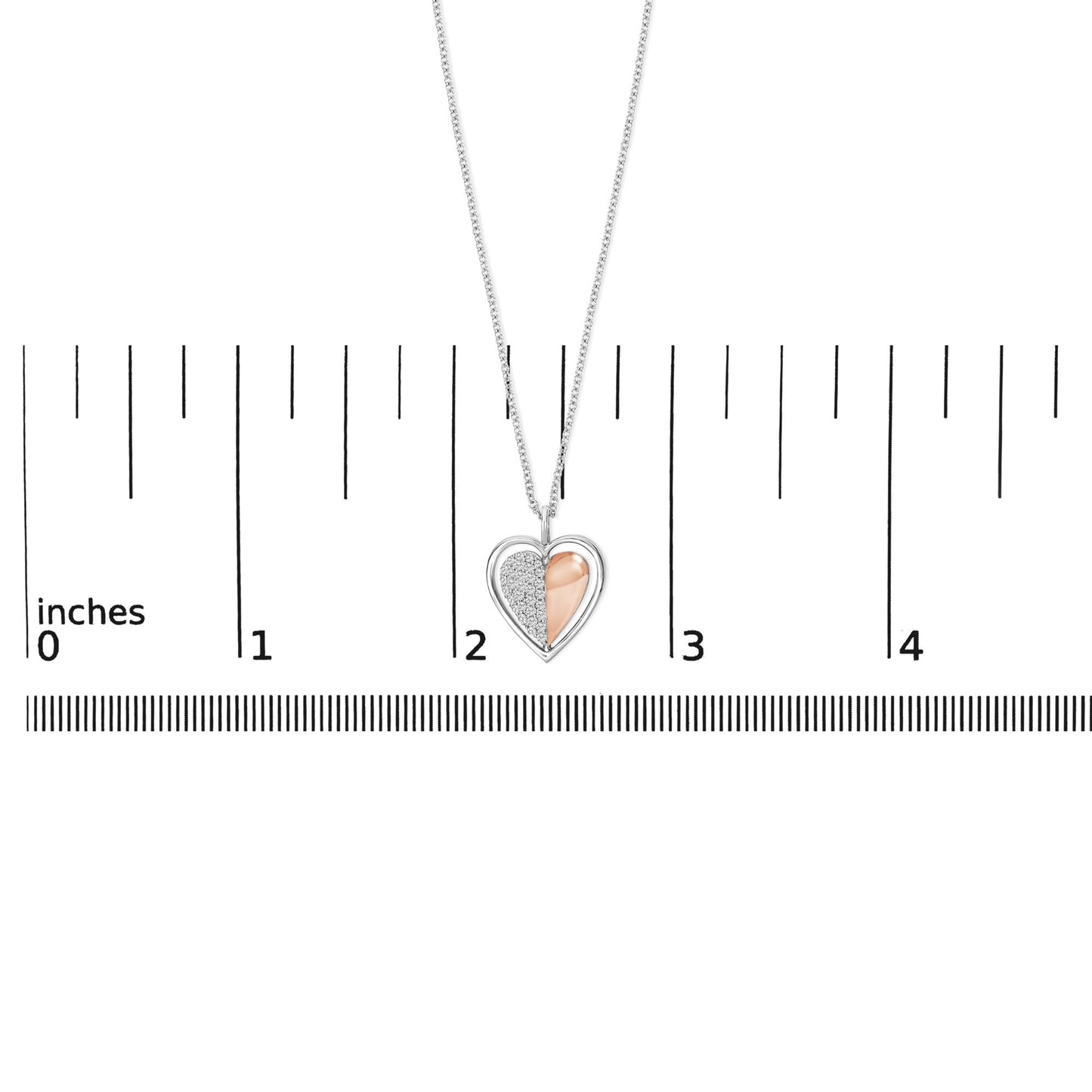 10K Rose Gold Plated Sterling Silver 1/5 Cttw Diamond Two-Tone Heart Pendant Necklace-4