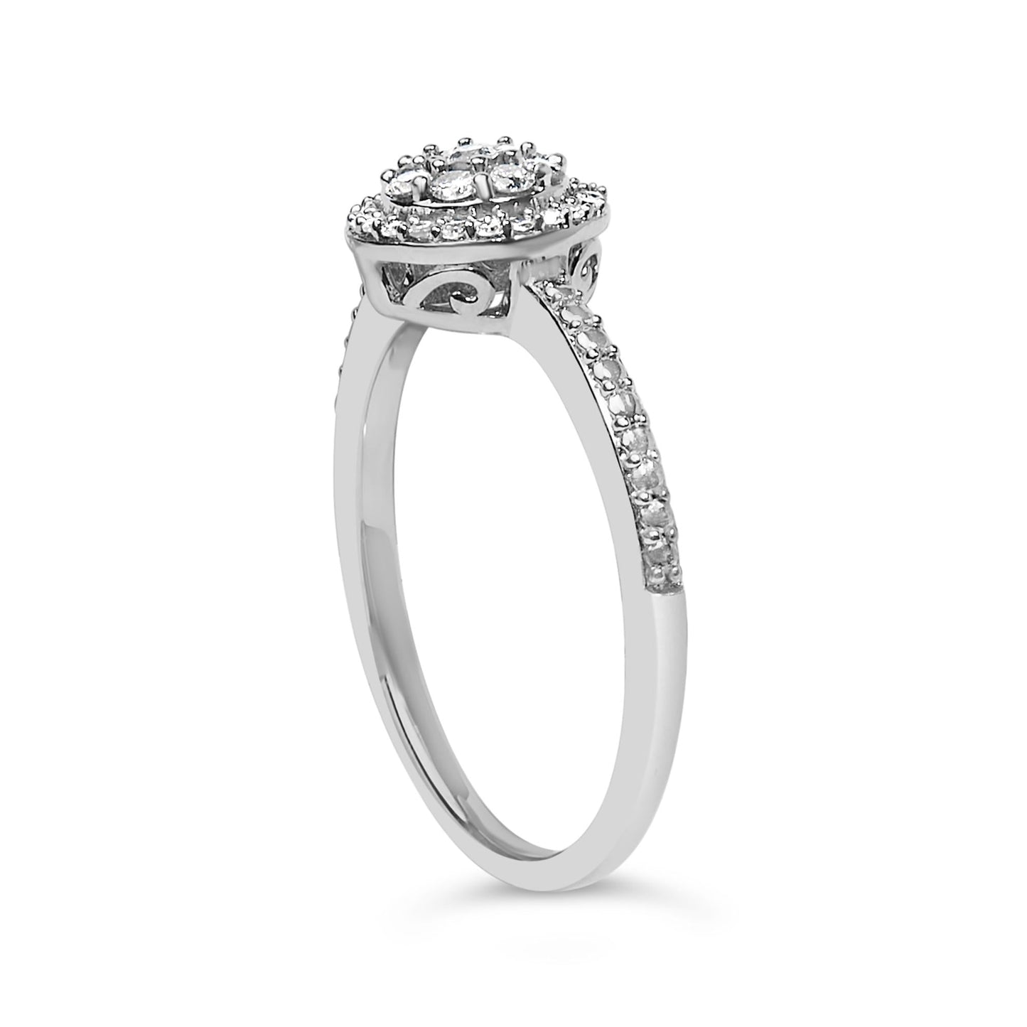 Sterling Silver 1/5 Cttw Diamond Round Motif Halo Ring-4