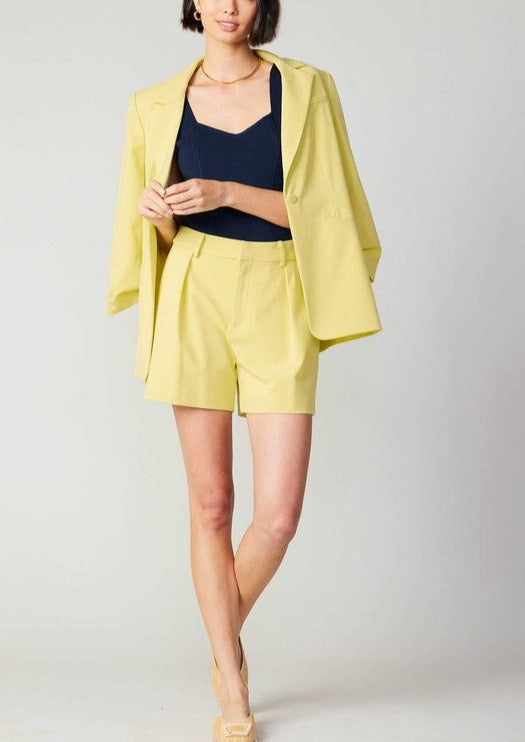Lemon Sherbet Pintucked Shorts