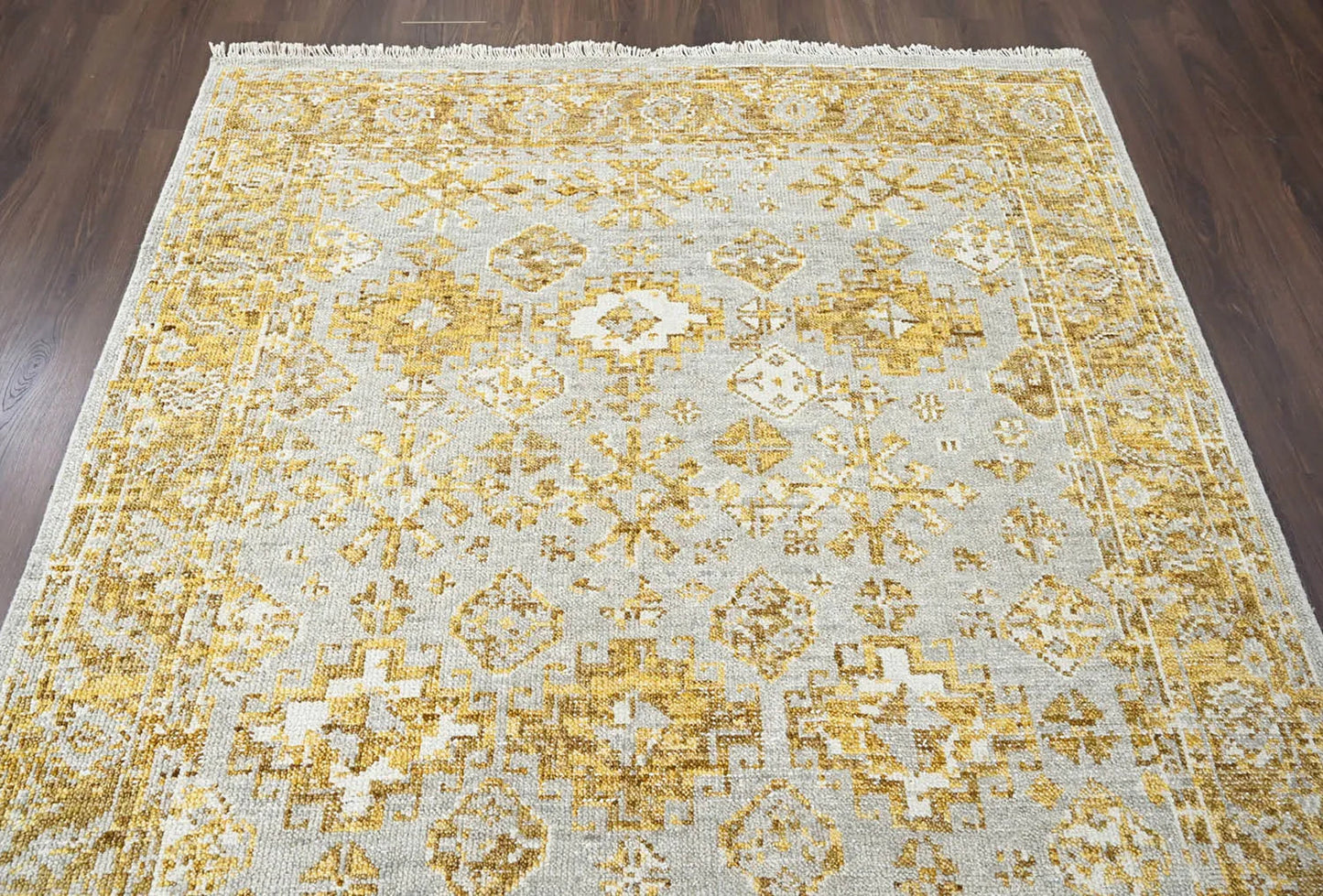 Multi Size Gray, Gold Hand Knotted 100% Wool Turkish Oushak Transitional Oriental Area Rug-4