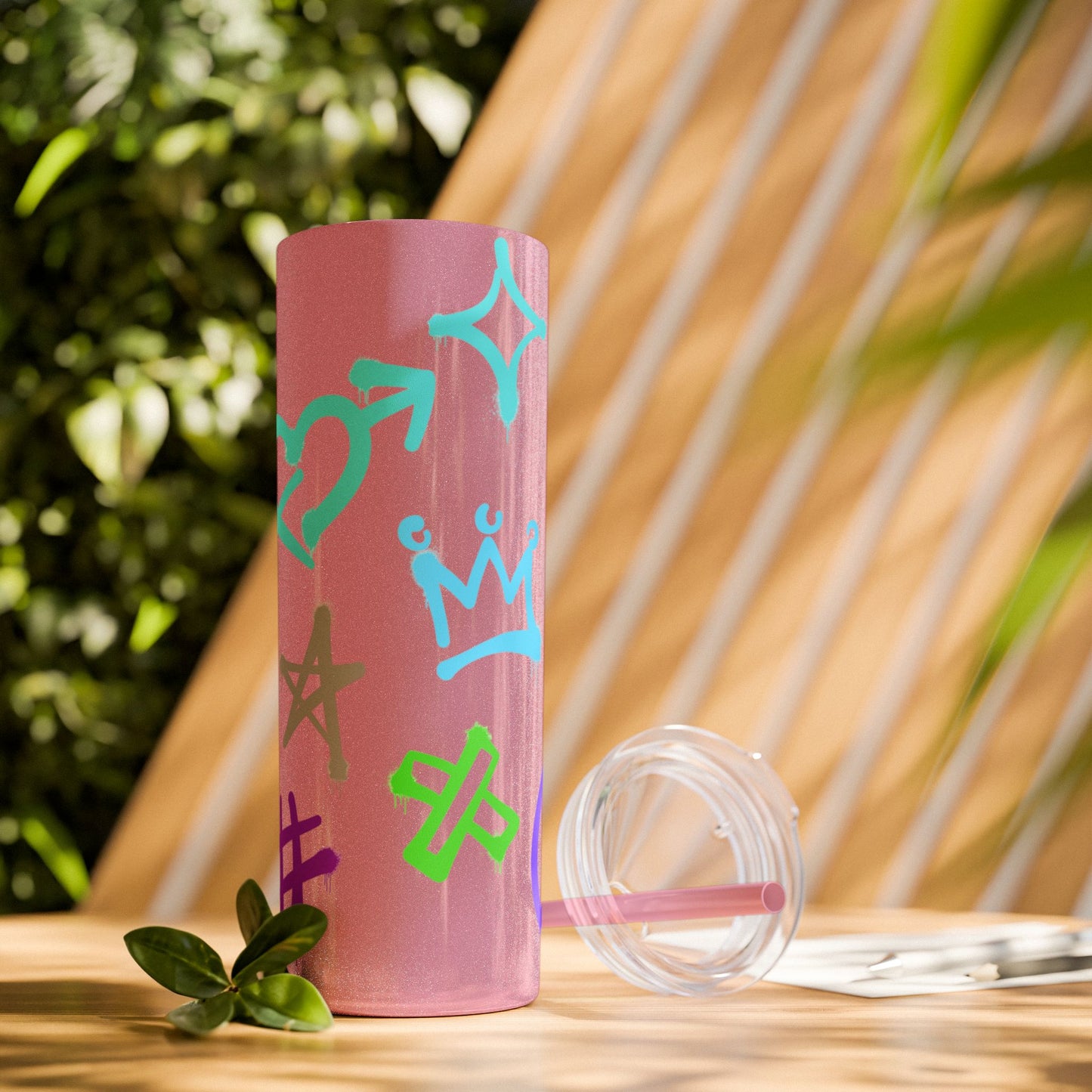 Trendy Skinny Tumbler with Straw, 20oz | Unique Graffiti Style Drinkware for Teens, Gifts, Parties, and Everyday Use
