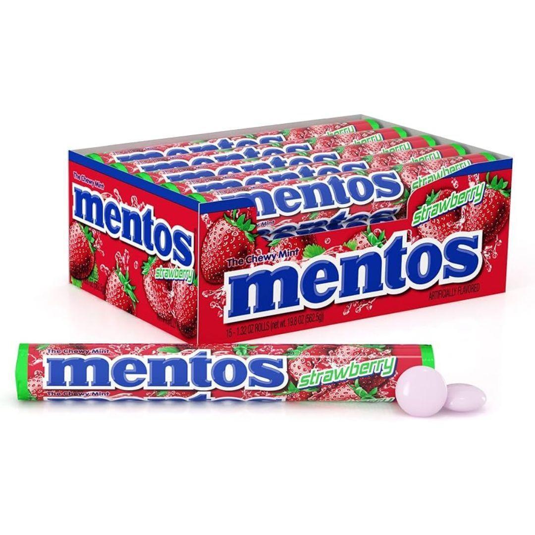 Mentos Strawberry Chewy Candy Rolls, 15 Count (Pack of 15)