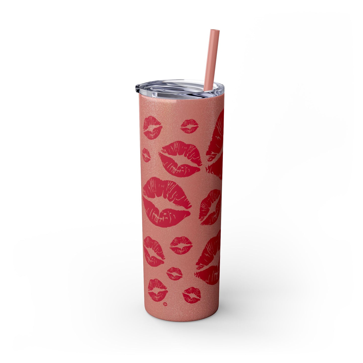 Red Lips Kiss Mark Skinny Tumbler, 20oz | Kiss Print Drinkware | Cute Gift for Her | Travel Mug | Valentine's Day, Wedding Favor