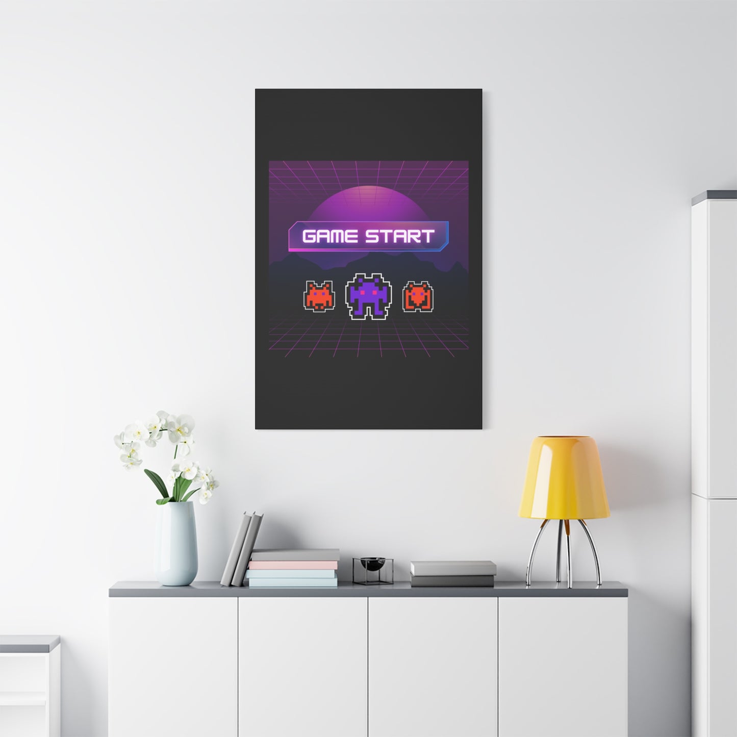 Retro Game Start Canvas Art Print | 80s Gaming Wall Decor, Gamer Gift, Pixel Art, Nostalgic Artwork, Home Decor