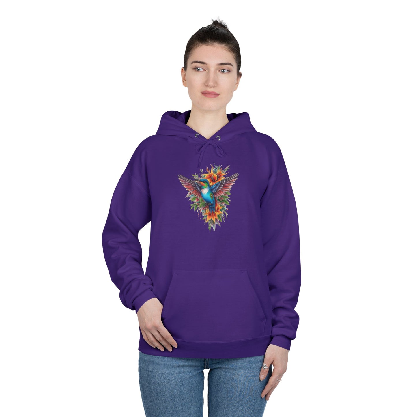Vibrant Hummingbird Hoodie, Eco-Friendly Pullover, Perfect Gift for Nature Lovers, Spring Fashion, Unique Floral Design