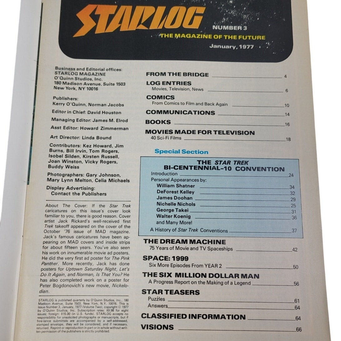 Vintage January 1977 Starlog The Magazine of the Future #3 Spaceships Designs