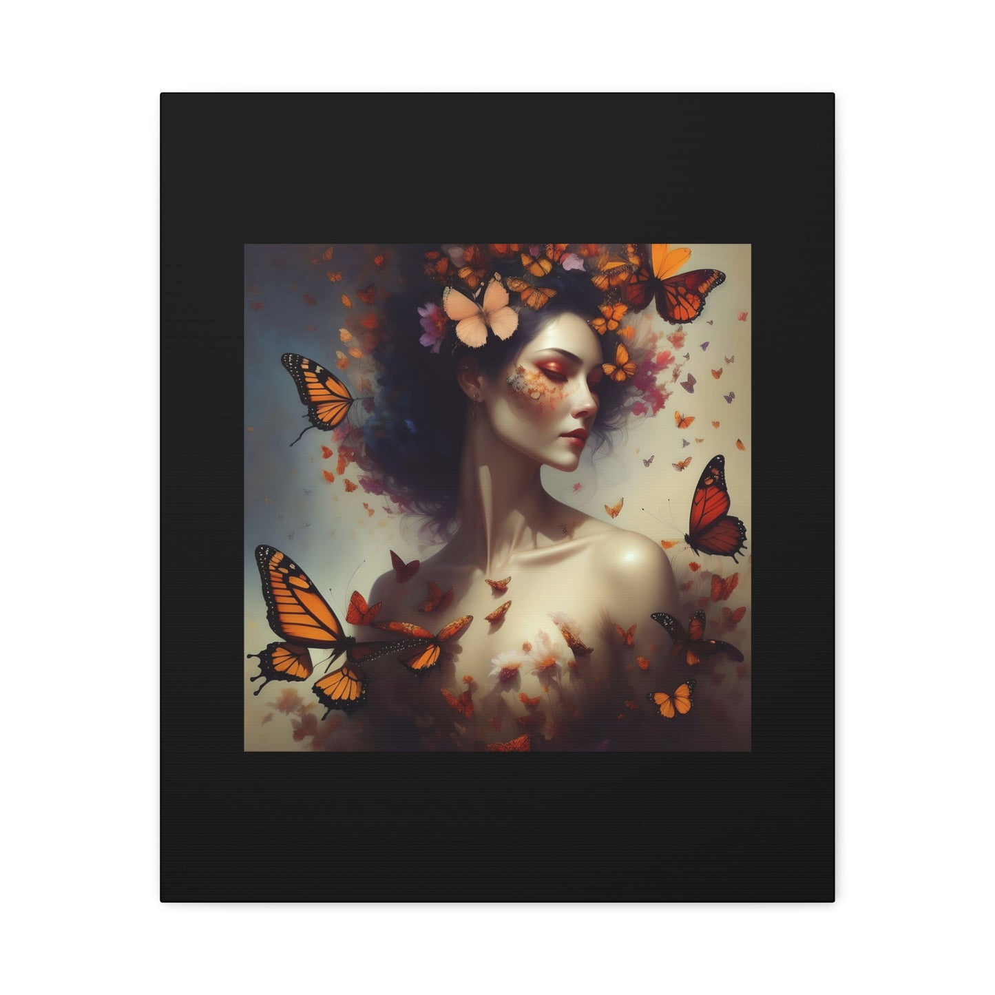 Canvas Wall Art - Butterfly Woman Print, Floral Home Decor, Unique Gift for Nature Lovers, Birthday Decoration, Whimsical Art