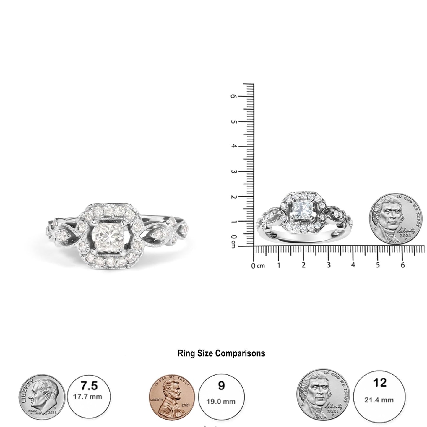 14K White Gold Diamond 3/4 Cttw Diamond Halo Style and Woven Shank Engagement Ring (G-H Color, VS2-SI1 Clarity) - Size 7-4
