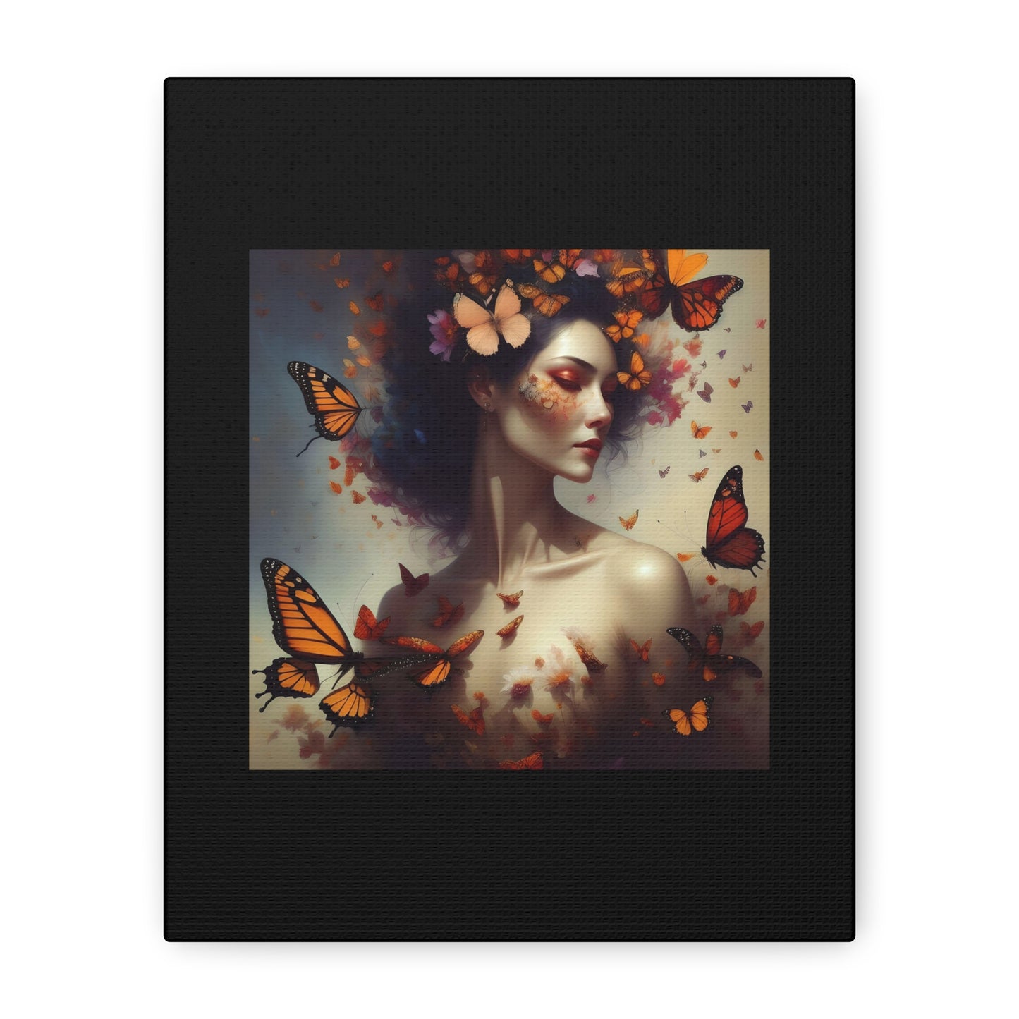 Canvas Wall Art - Butterfly Woman Print, Floral Home Decor, Unique Gift for Nature Lovers, Birthday Decoration, Whimsical Art