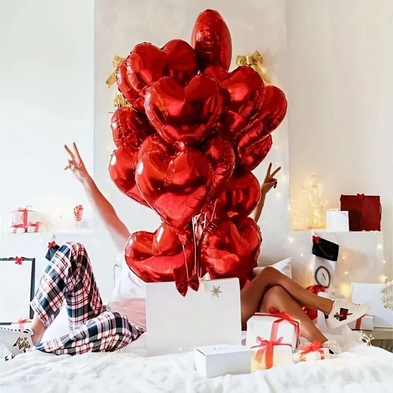 15pcs Red Heart Love Aluminum Balloons-4