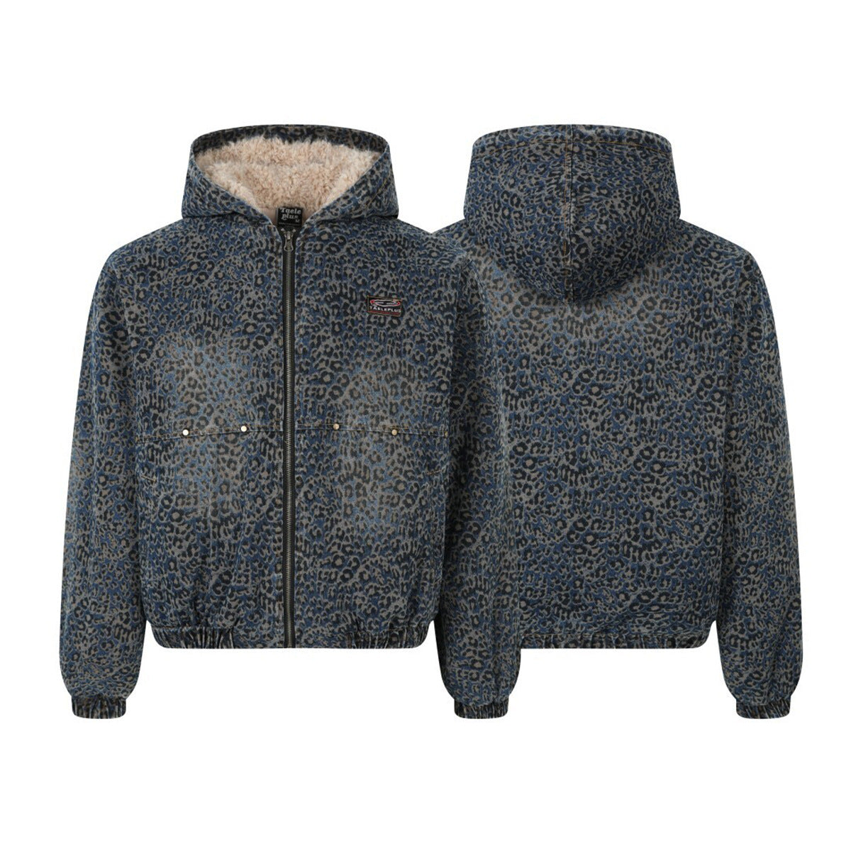 Leopard print cotton coat and lamb wool jacket