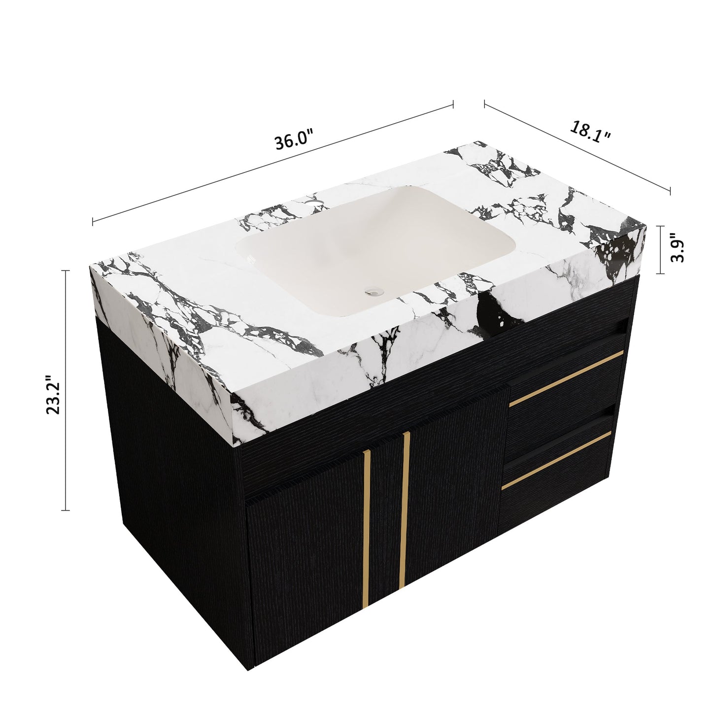 36" Floating Bathroom Vanity with Ceramic Sink and Faux Marble Top