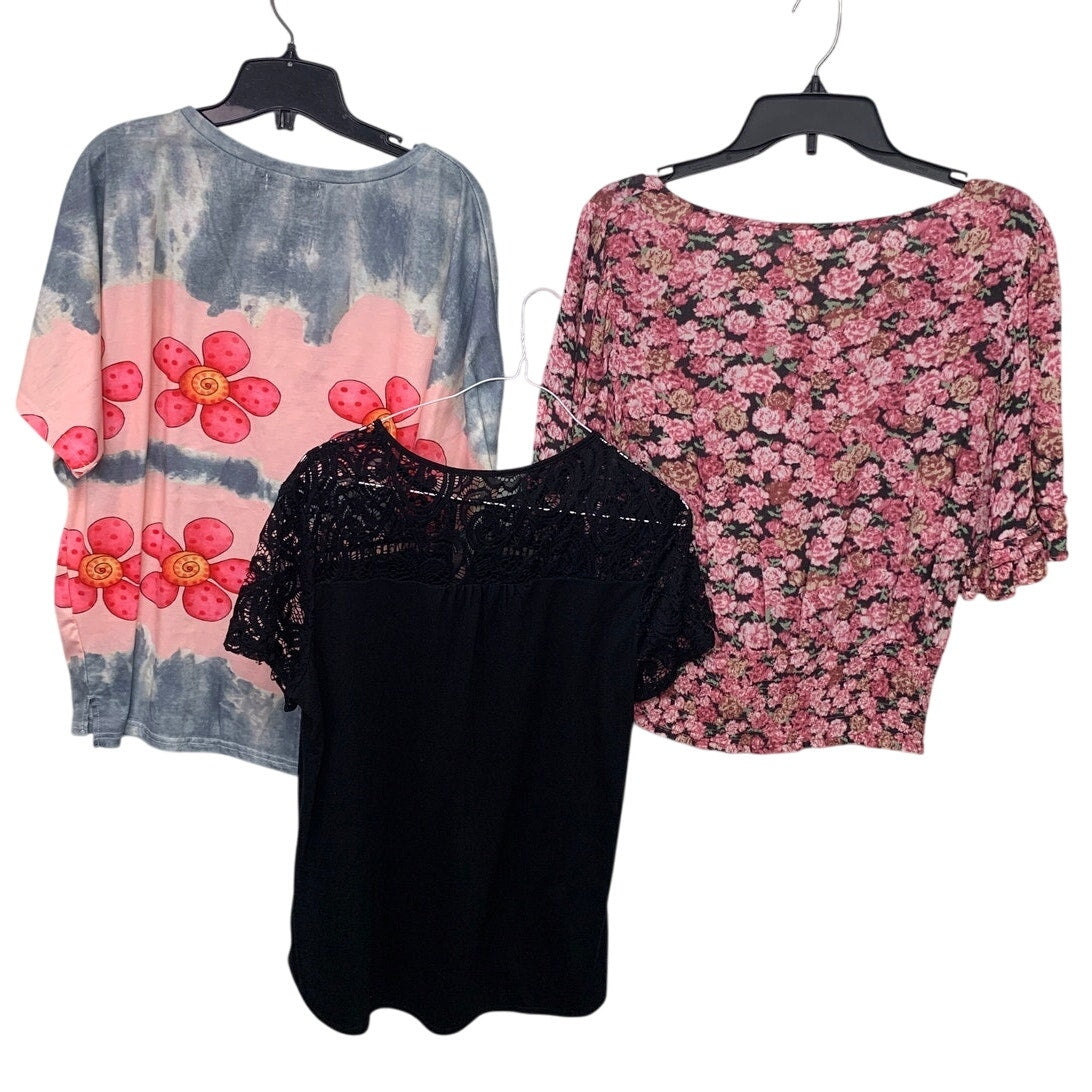 Lot of 3 Misslook Maurices Womens Small Short Sleeve Floral Stripe V Neck Shirts