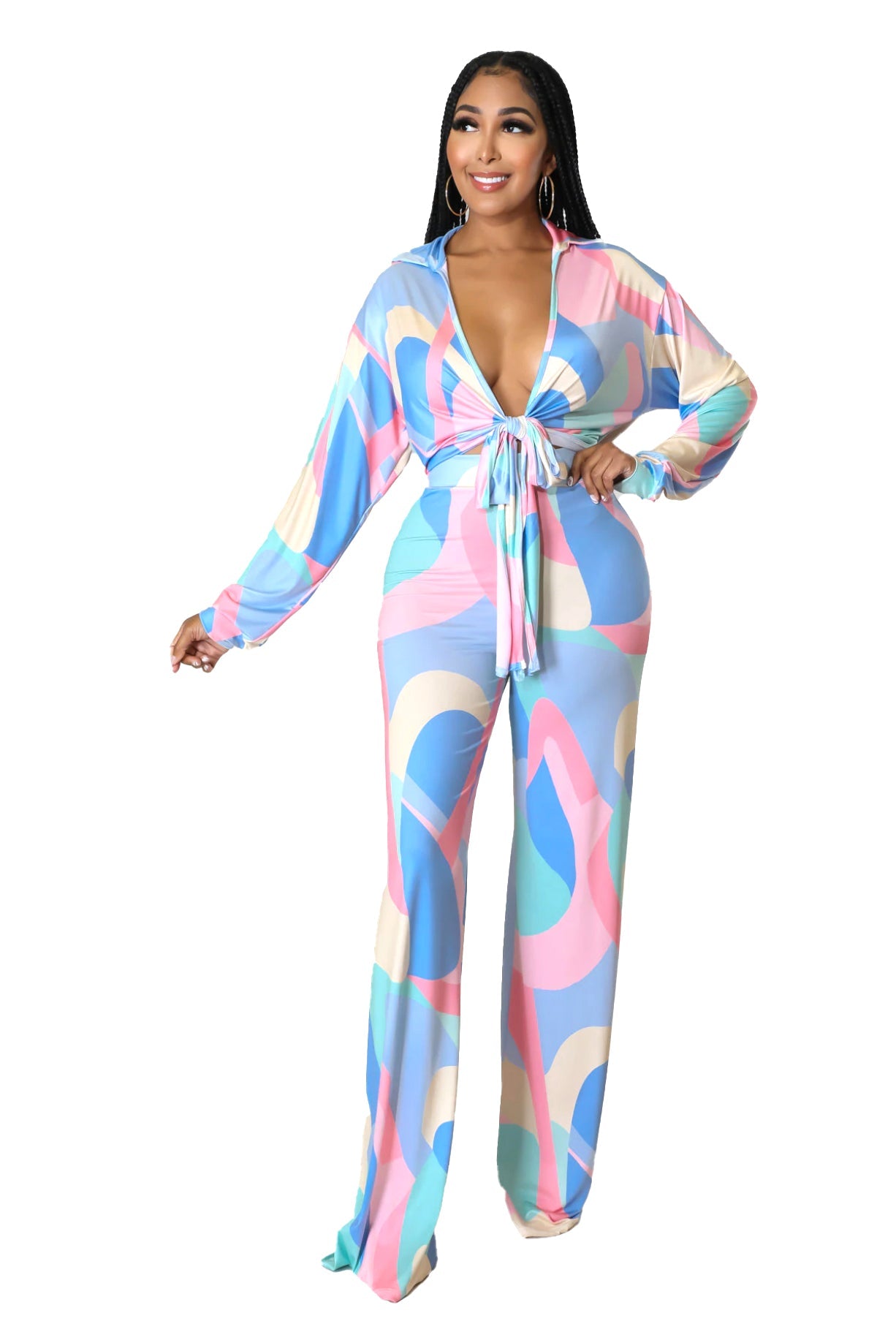 Two Piece Set: Blue/Pink/White Palazzo Pants {Tall Girl Friendly}