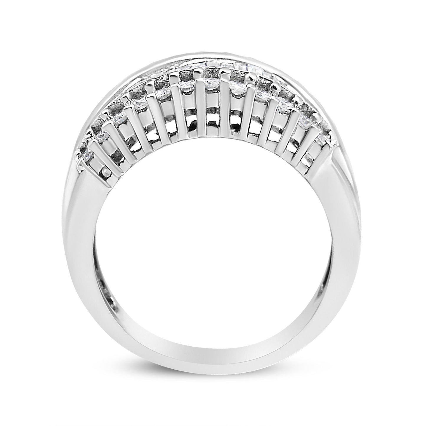 14K White Gold 1.00 Cttw Round and Baguette-Cut Diamond Modern Band Ring (H-I Color, SI2-I1 Clarity)-4