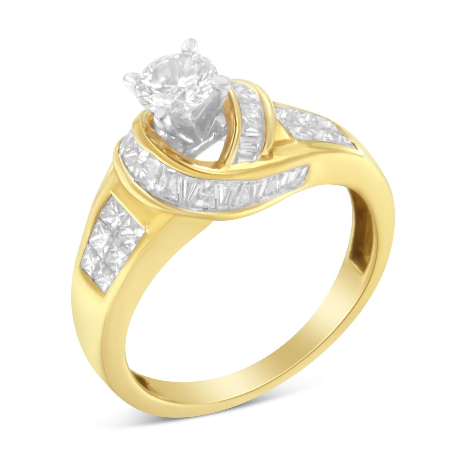14K Two-Toned Gold Round, Baguette and Princess Cut Diamond Ring (1 1/8 Cttw, H-I Color, SI2-I1 Clarity)-4