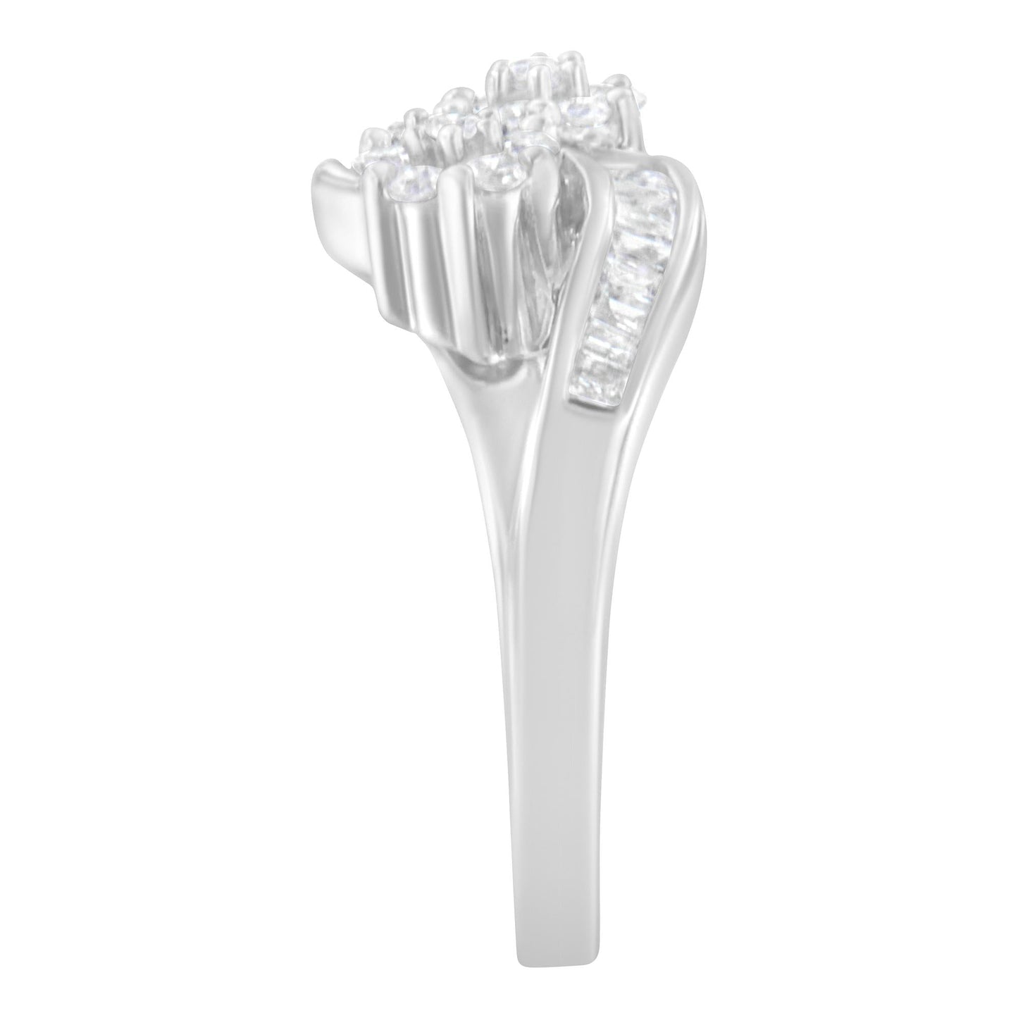 14K White Gold Round and Baguette Diamond Bypass Ring (1/2 cttw, H-I Color, I1-I2 Clarity)-4
