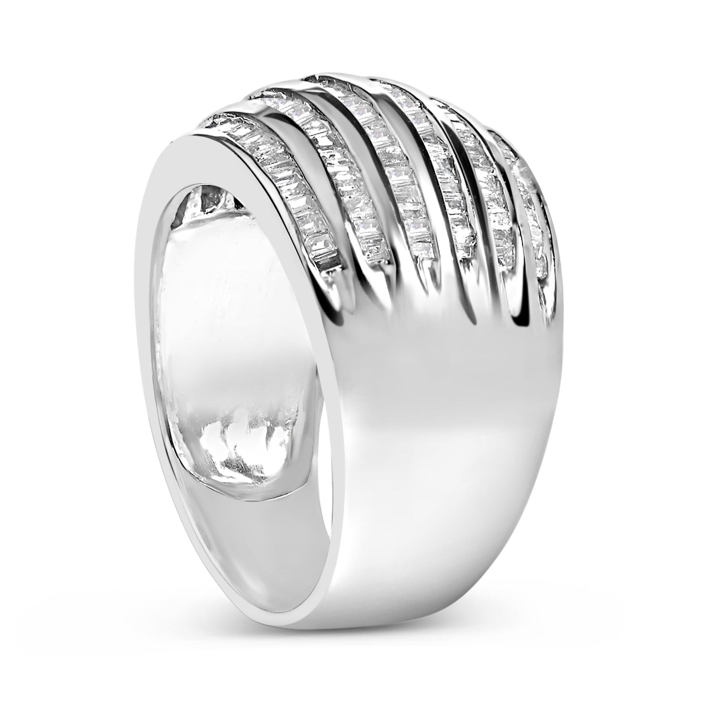 Silver 1.0 Cttw Channel Set Baguette Diamond 6-Row Domed Cocktail Ring-4