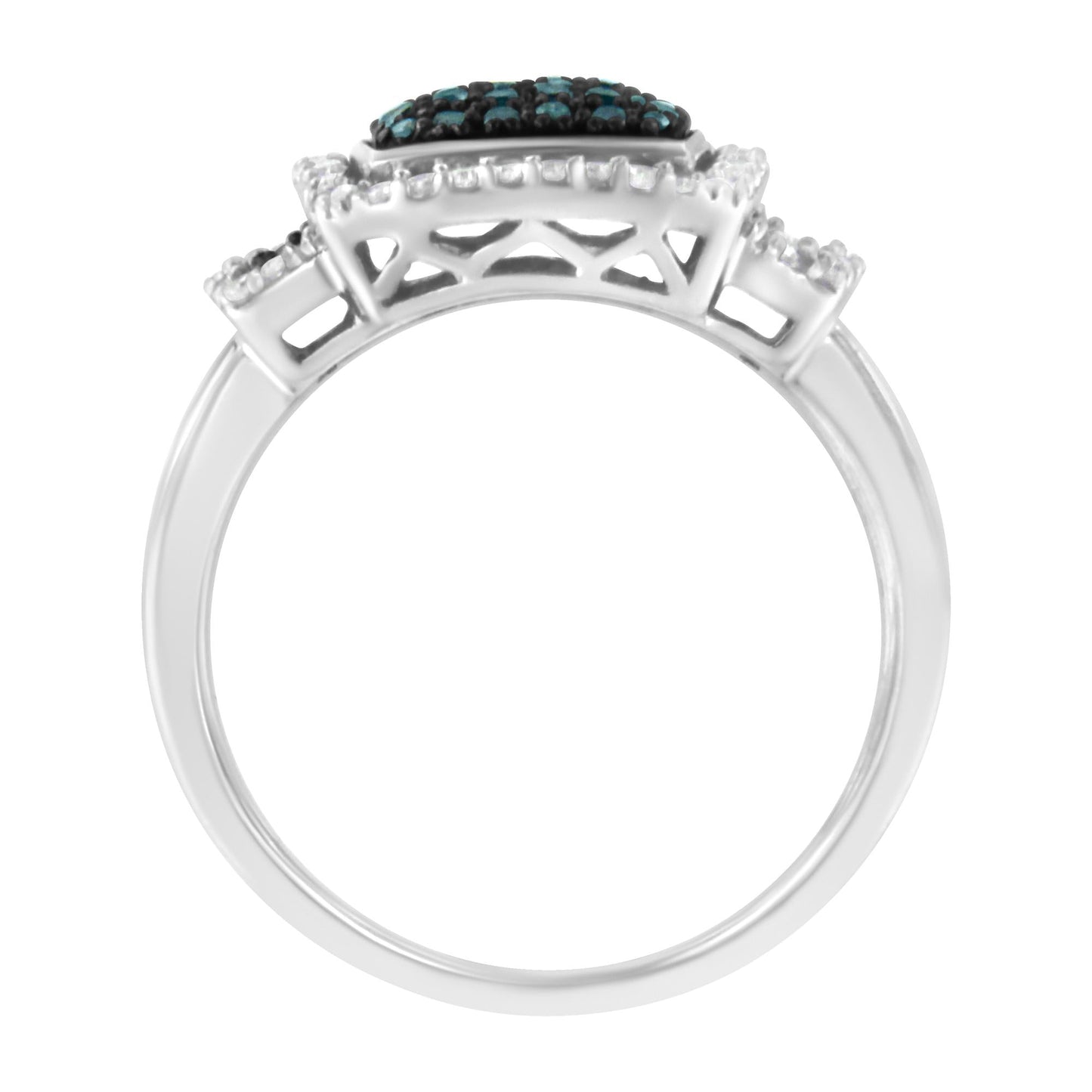 Black Rhodium Plated .925 Sterling Silver 1/2 Cttw White & Blue Diamond Square Halo Cocktail Ring (Fancy Blue & H-I Color, I2-I3 Clarity)-4